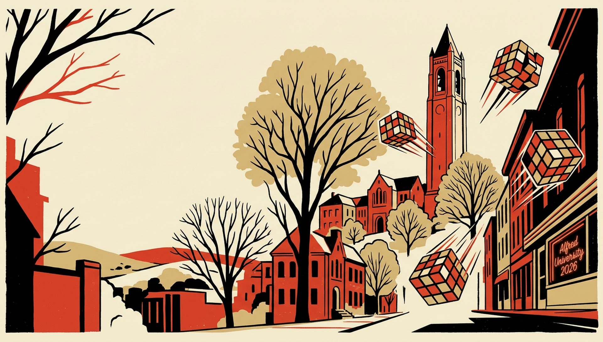 Alfred University 2026 movie-poster style artwork — Alfred, New York, May 10, 2026