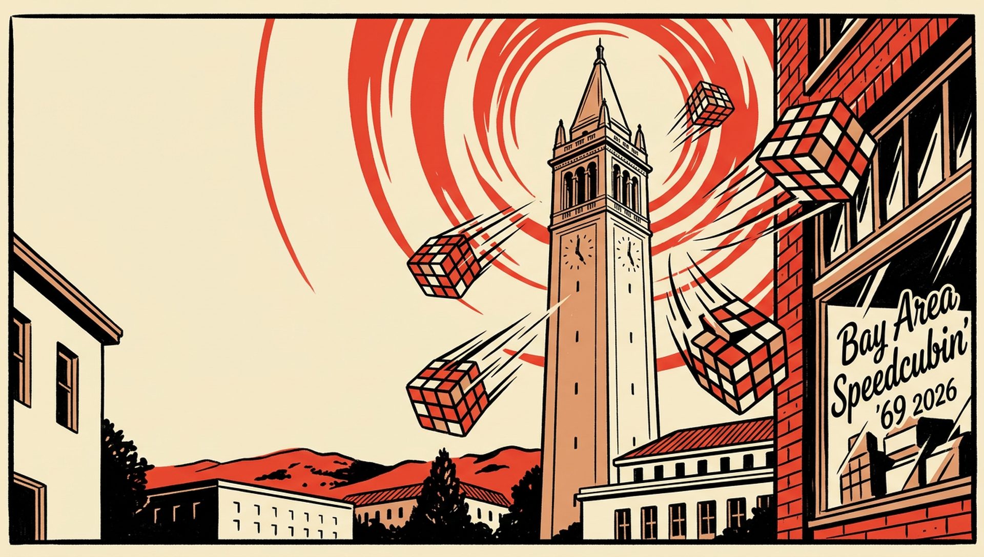 Bay Area Speedcubin' 69 2026 movie-poster style artwork — Berkeley, California, August 29, 2026