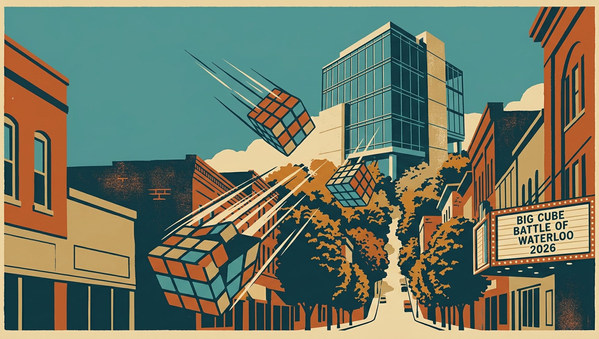 Big Cube Battle of Waterloo 2026 movie-poster style artwork — Waterloo, Iowa, August 15, 2026