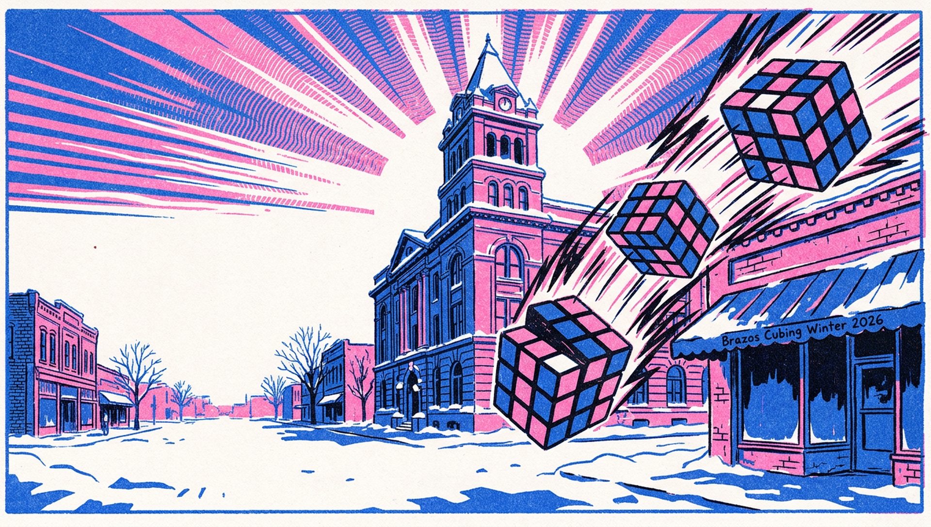 Brazos Cubing Winter 2026 movie-poster style artwork — Bryan, Texas, January 18, 2026
