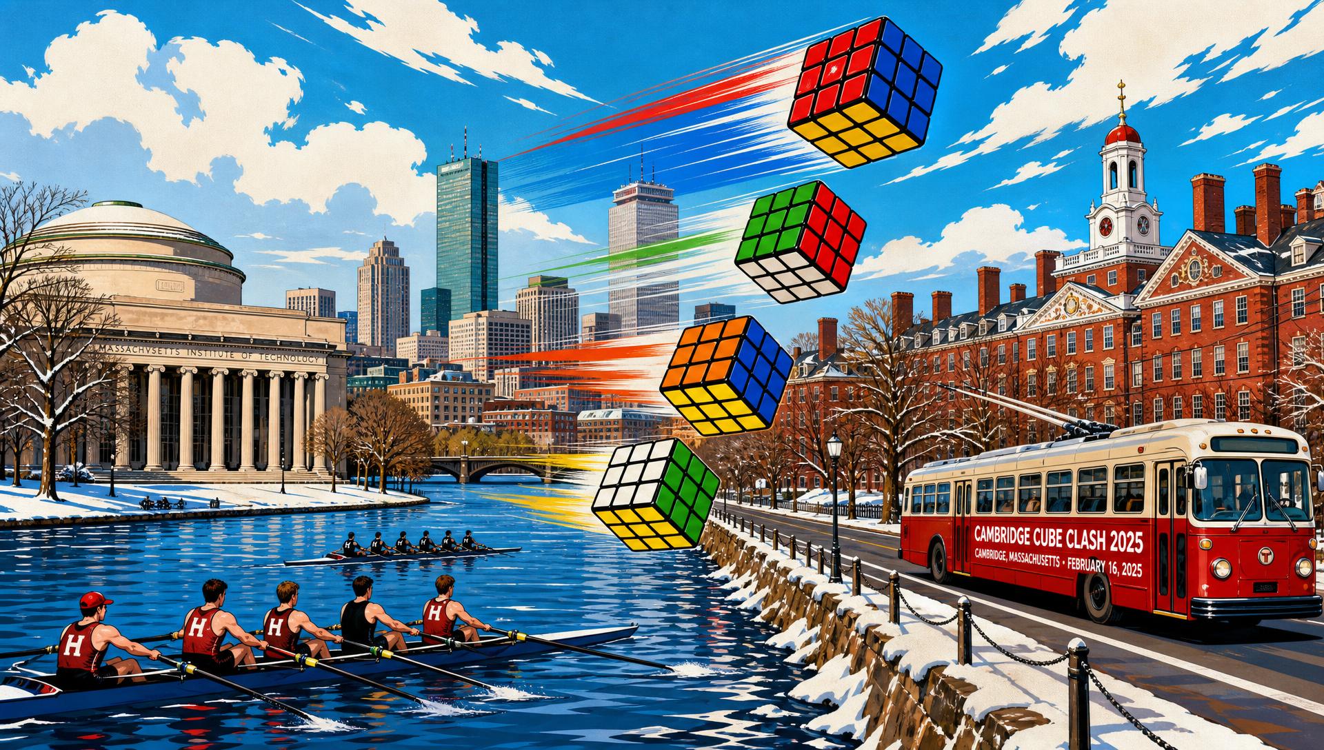 Cambridge Cube Clash 2025 movie-poster style artwork — Cambridge, Massachusetts, February 16, 2025