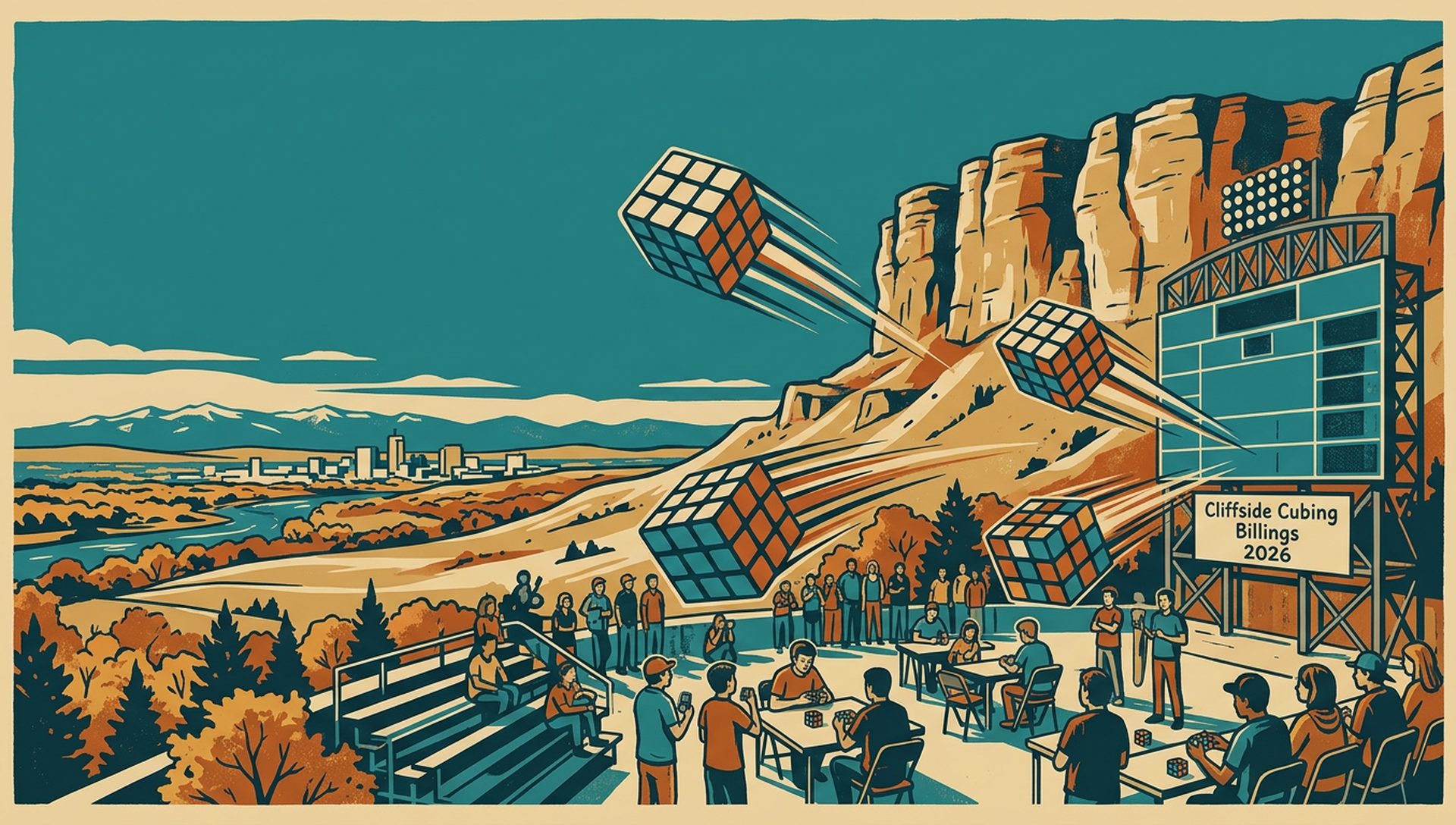 Cliffside Cubing Billings 2026 movie-poster style artwork — Billings, Montana, September 19, 2026