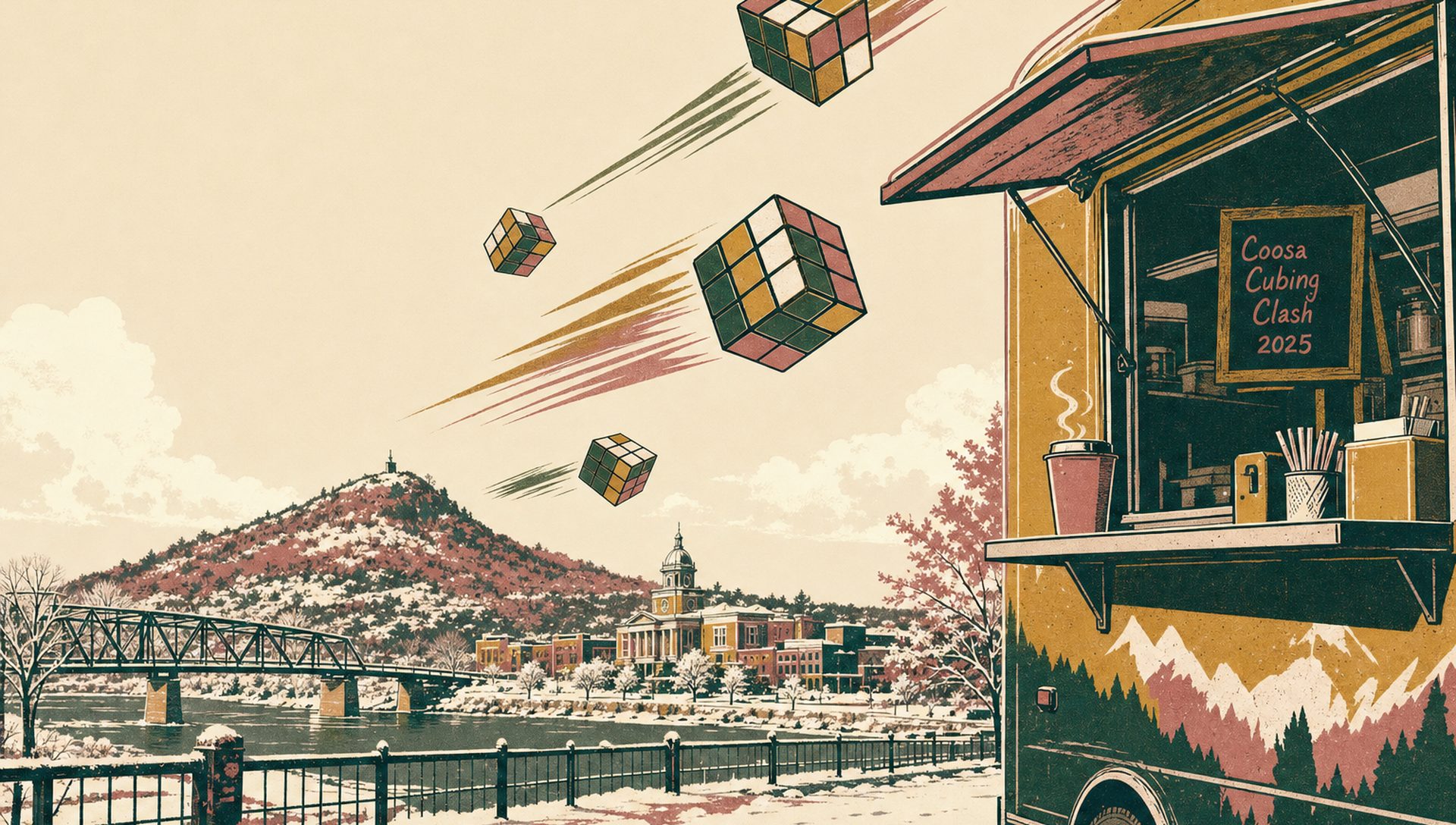 Coosa Cubing Clash 2025 movie-poster style artwork — Gadsden, Alabama, December 6, 2025