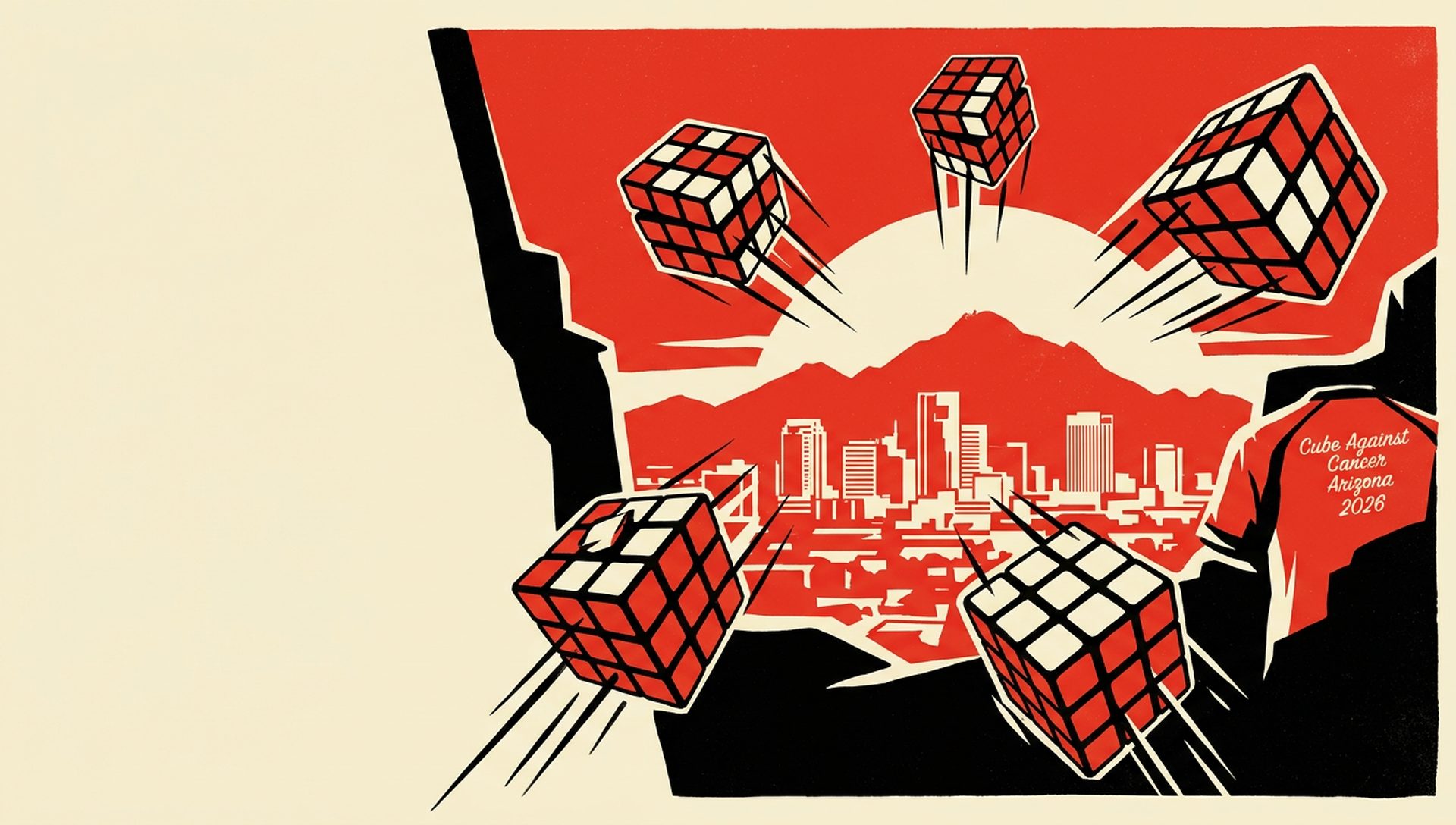 Cube Against Cancer Arizona 2026 movie-poster style artwork — Phoenix, Arizona, February 15, 2026