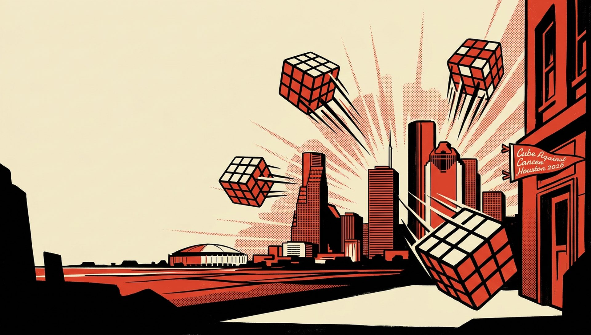 Cube Against Cancer Houston 2026 movie-poster style artwork — Houston, Texas, April 18, 2026