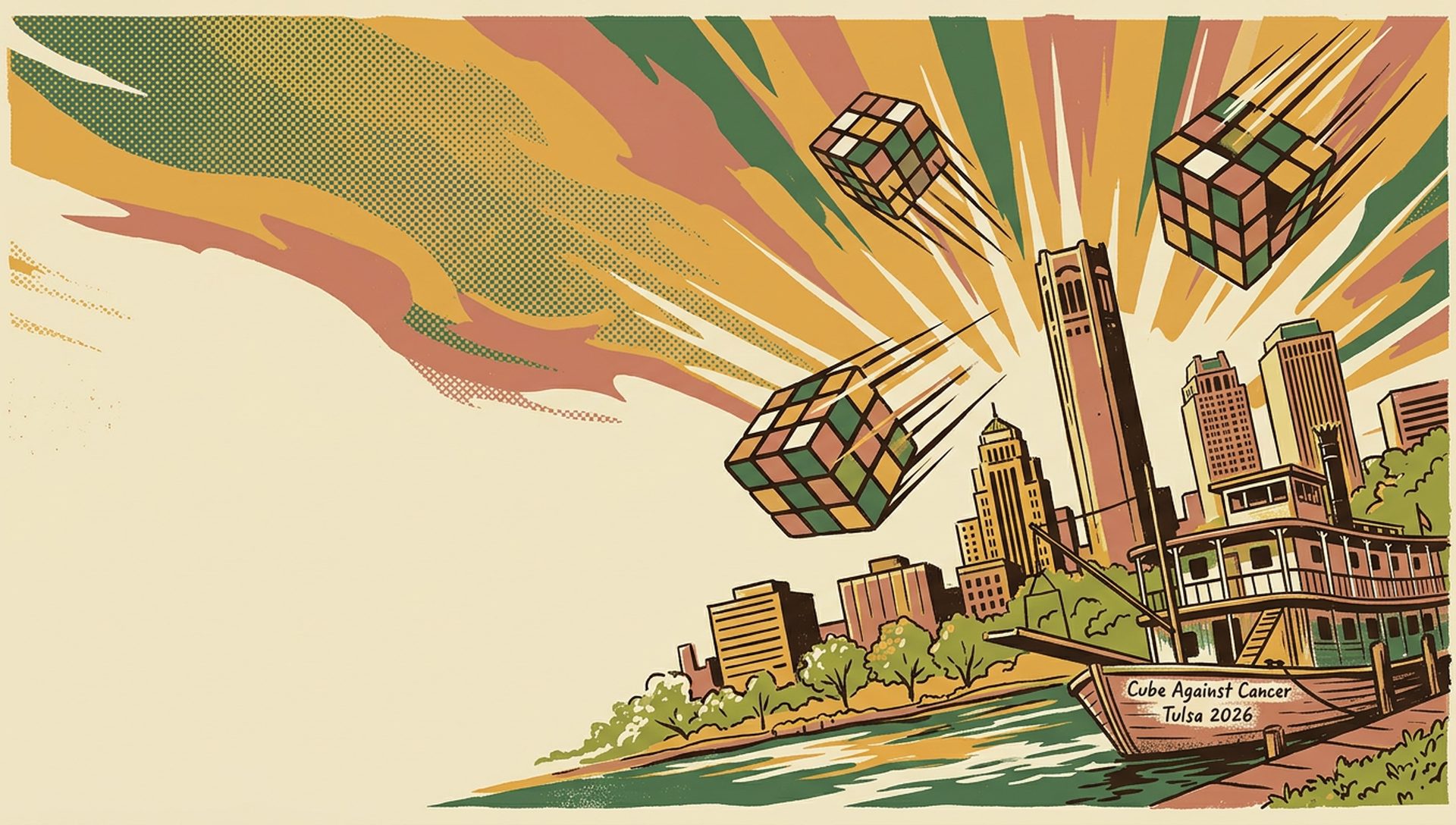 Cube Against Cancer Tulsa 2026 movie-poster style artwork — Tulsa, Oklahoma, April 18, 2026