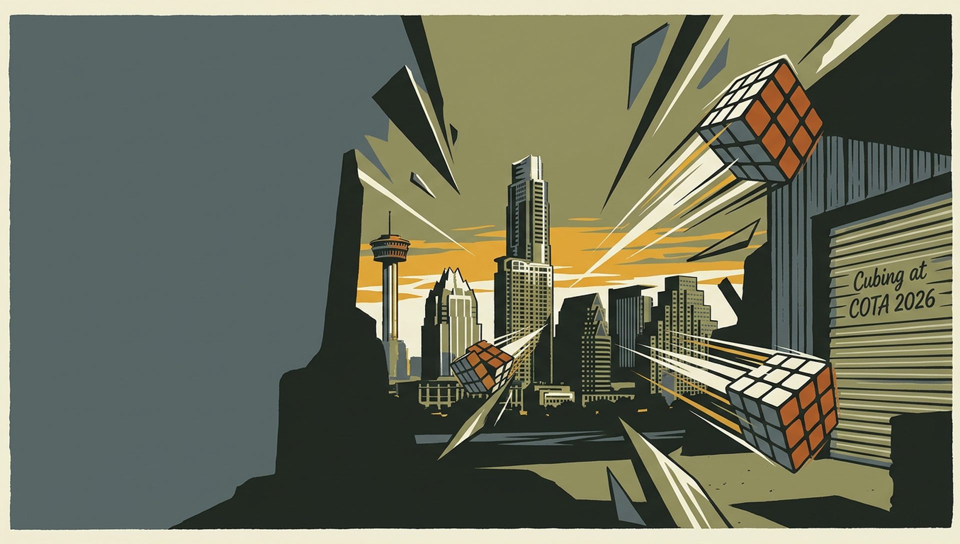 Cubing at COTA 2026 movie-poster style artwork — Austin, Texas, June 27, 2026