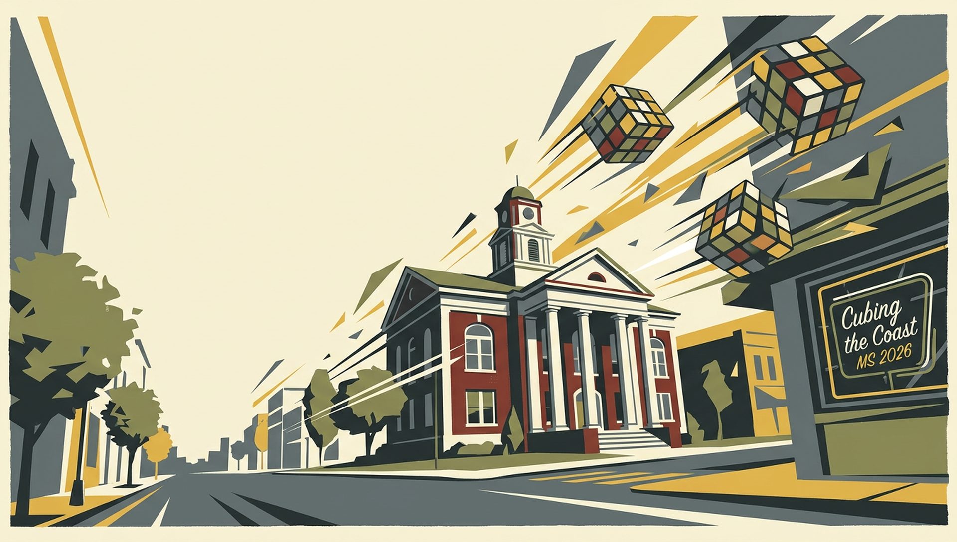 Cubing the Coast MS 2026 movie-poster style artwork — Gulfport, Mississippi, August 22, 2026