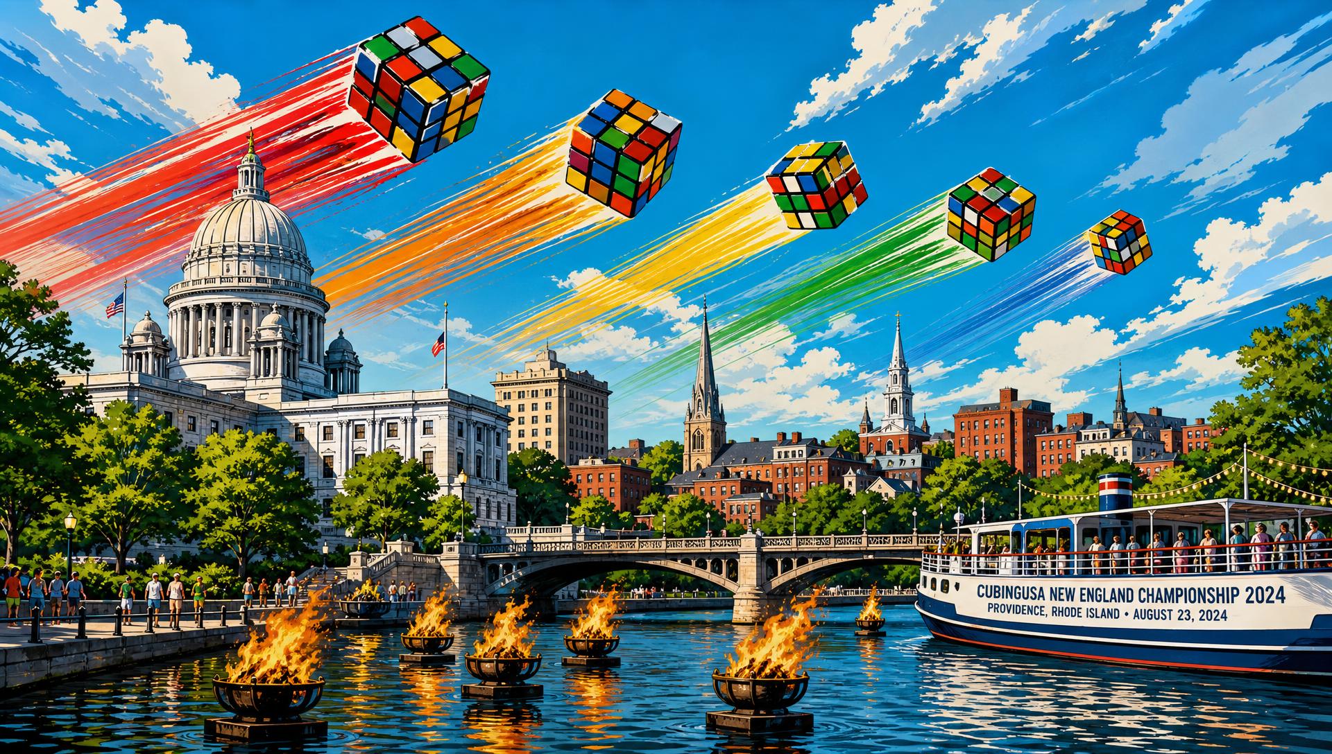 CubingUSA New England Championship 2024 movie-poster style artwork — Providence, Rhode Island, August 23, 2024