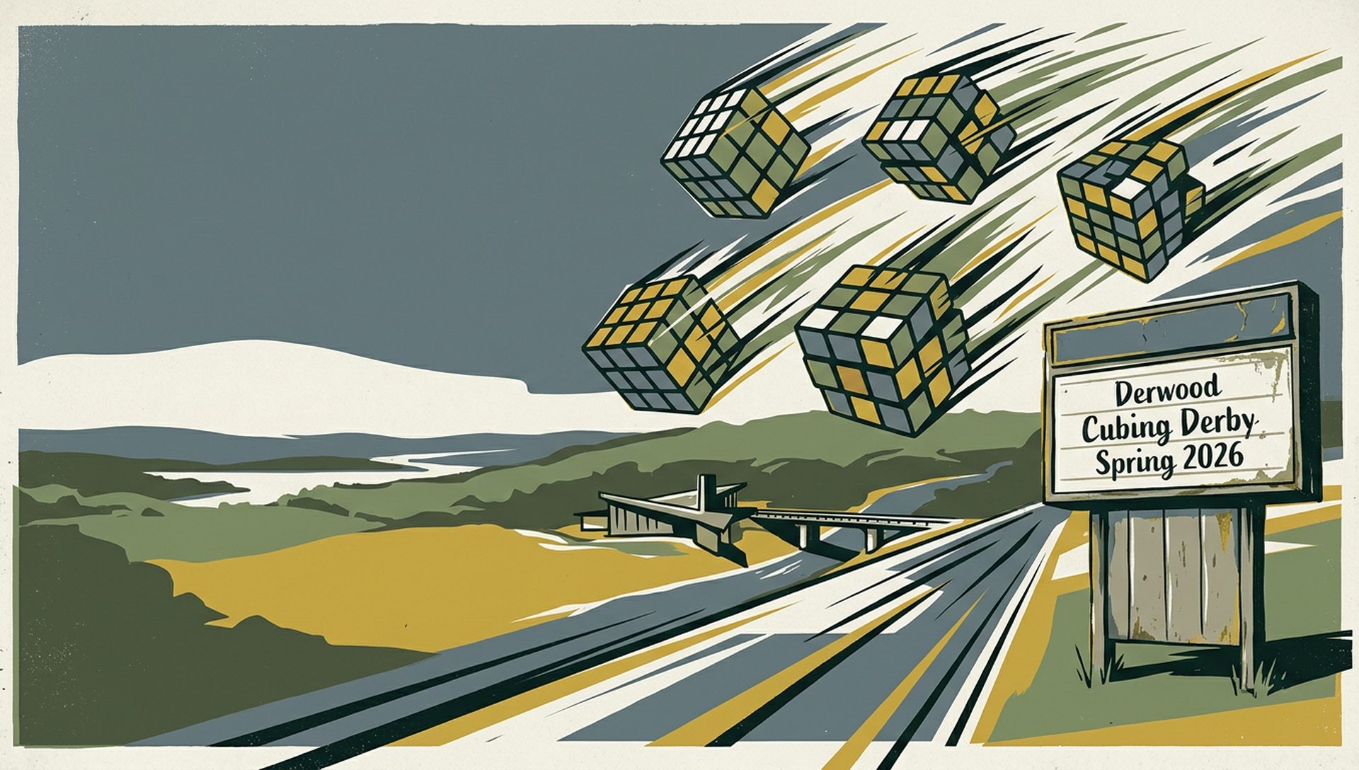 Derwood Cubing Derby Spring 2026 movie-poster style artwork — Derwood, Maryland, May 9, 2026
