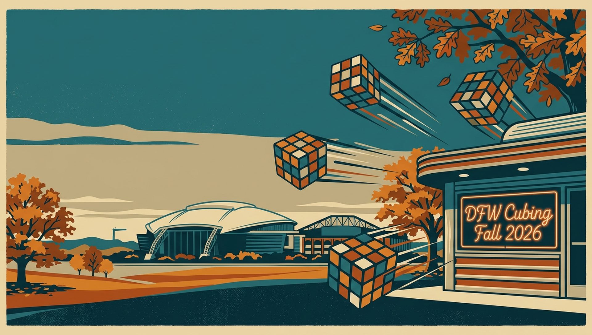 DFW Cubing Fall 2026 movie-poster style artwork — Arlington, Texas, November 28, 2026