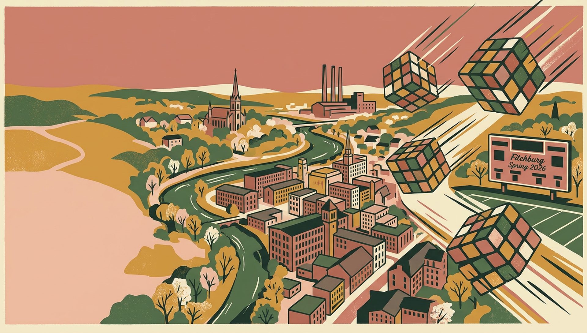 Fitchburg Spring 2026 movie-poster style artwork — Fitchburg, Massachusetts, April 25, 2026