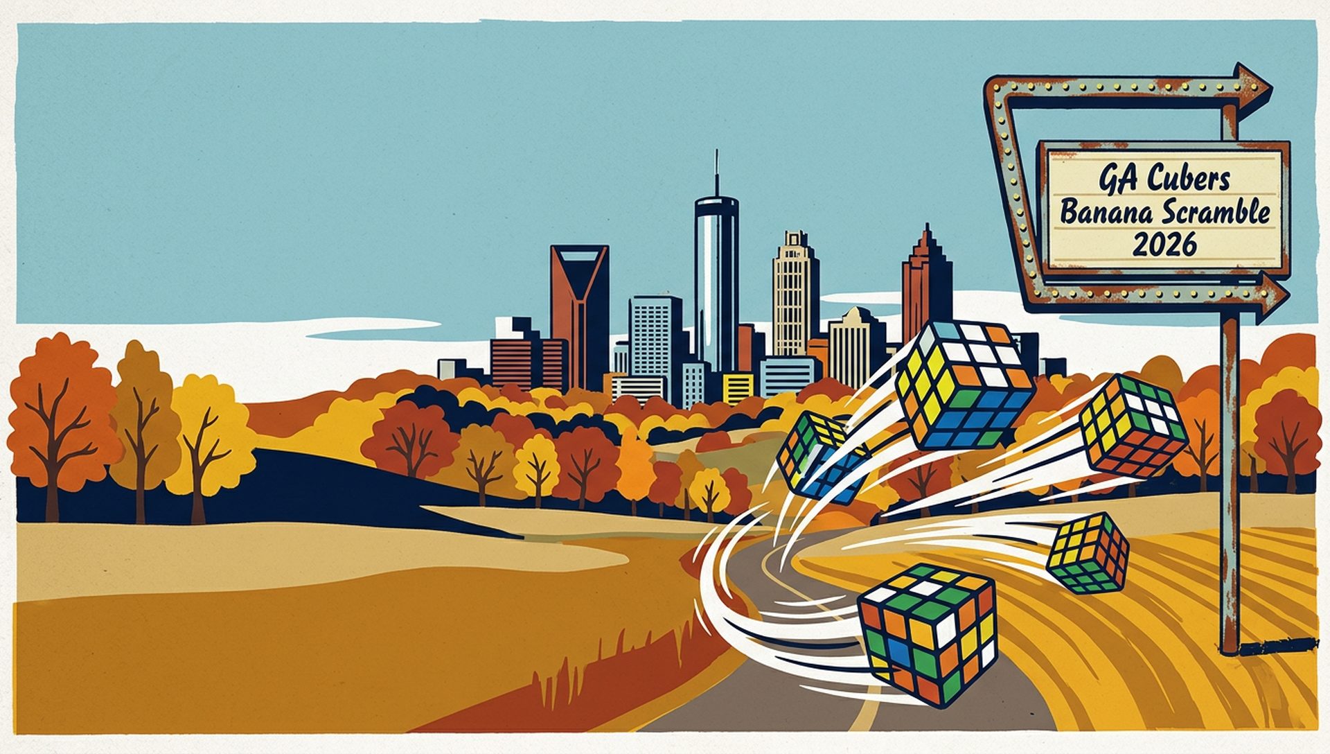 GA Cubers Banana Scramble 2026 movie-poster style artwork — Atlanta, Georgia, October 3, 2026