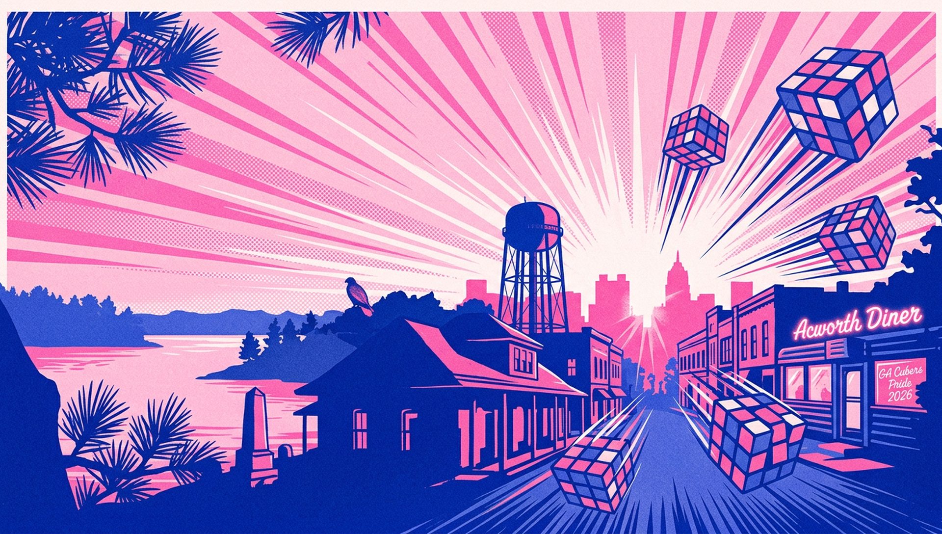 GA Cubers Pride 2026 movie-poster style artwork — Acworth, Georgia, June 20, 2026