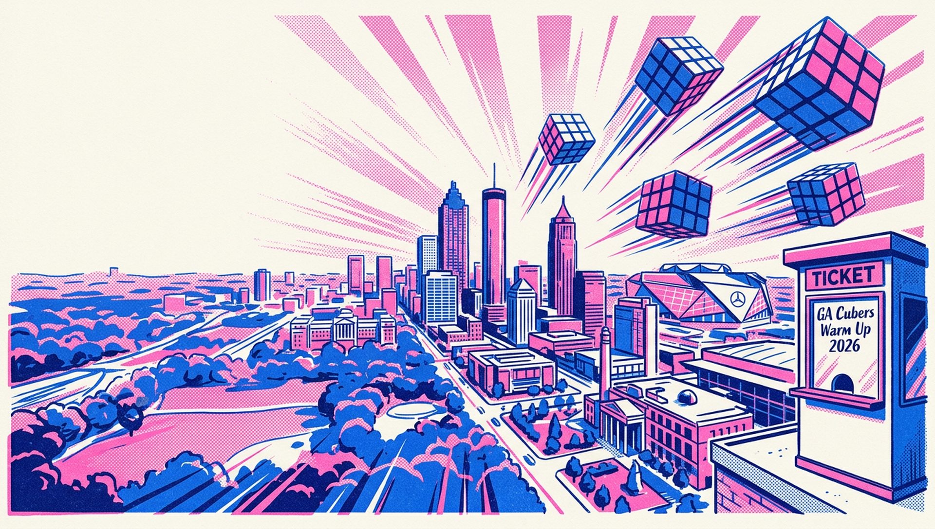 GA Cubers Warm Up 2026 movie-poster style artwork — Atlanta, Georgia, March 29, 2026