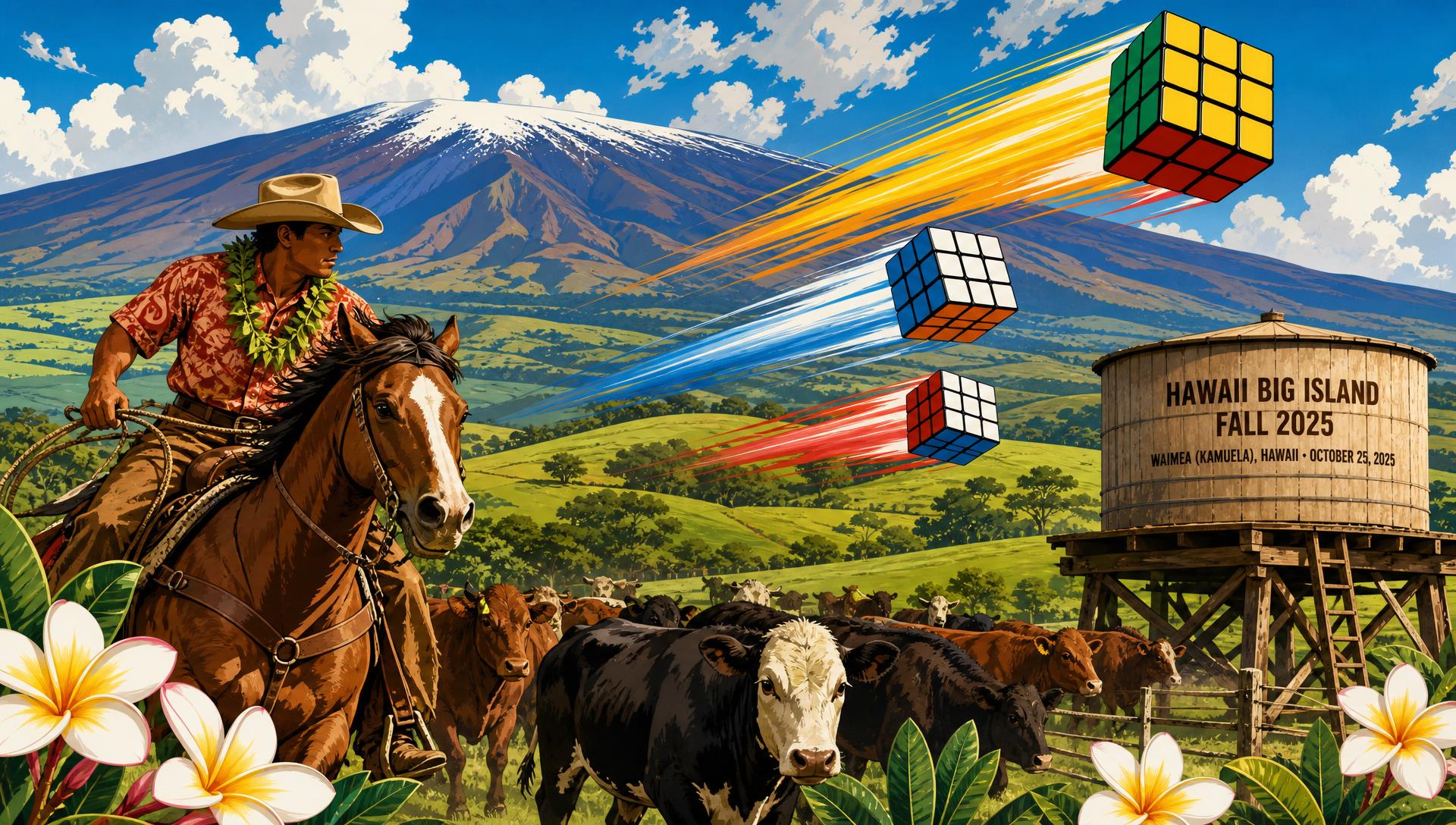 Hawaiʻi Big Island Fall 2025 movie-poster style artwork — Waimea (Kamuela), Hawaii, October 25, 2025