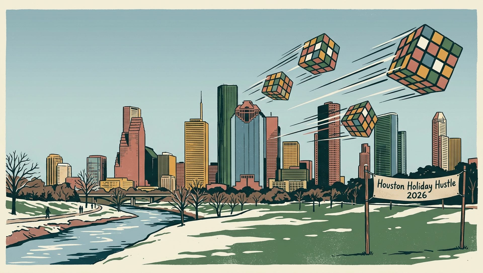 Houston Holiday Hustle 2026 movie-poster style artwork — Houston, Texas, December 20, 2026