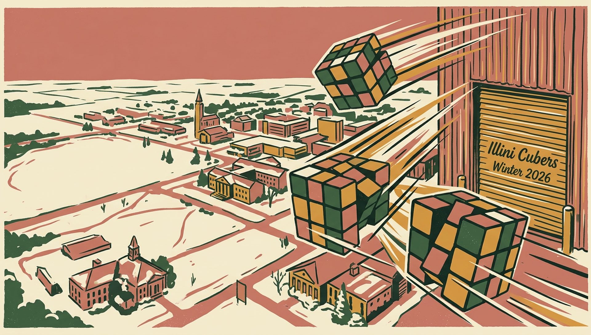 Illini Cubers Winter 2026 movie-poster style artwork — Urbana, Illinois, January 29, 2026