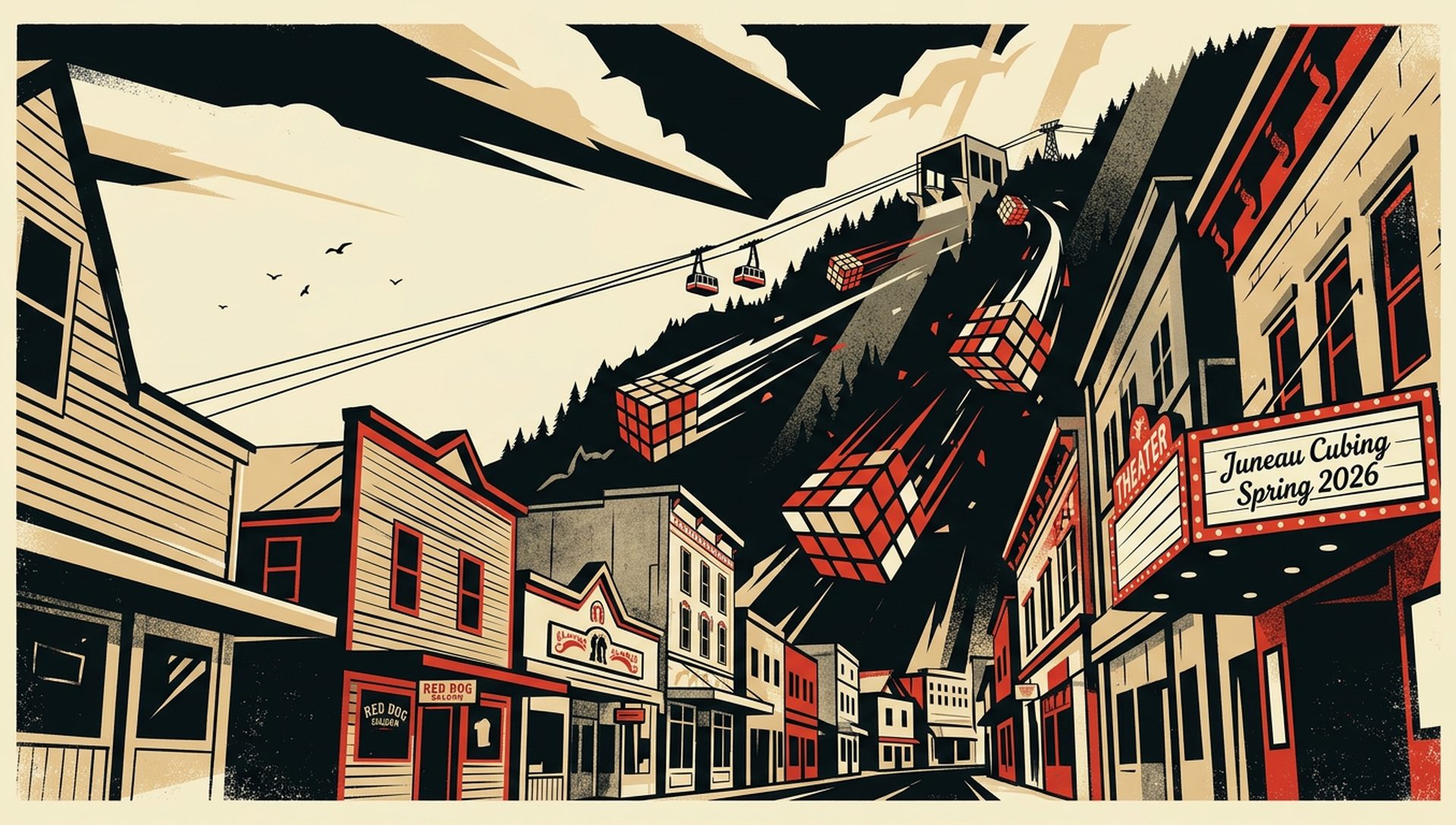 Juneau Cubing Spring 2026 movie-poster style artwork — Juneau, Alaska, March 21, 2026