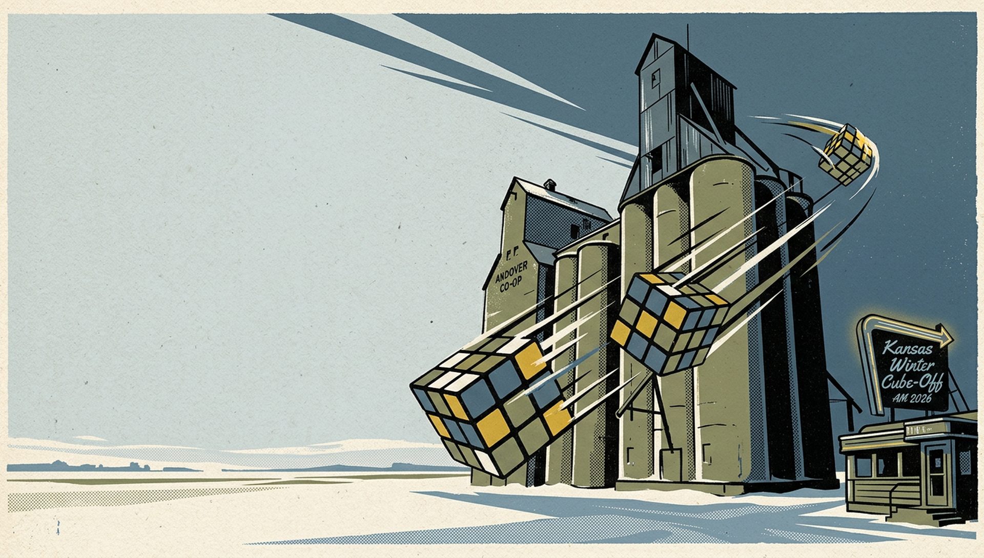 Kansas Winter Cube-Off AM 2026 movie-poster style artwork — Andover, Kansas, January 24, 2026