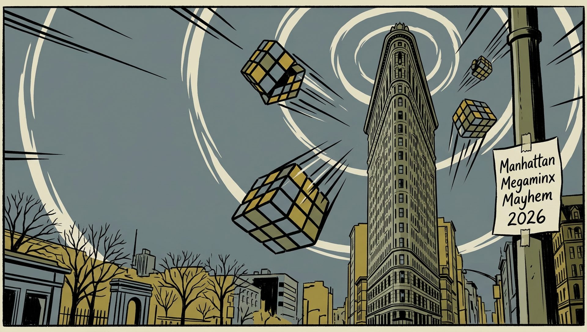 Manhattan Megaminx Mayhem 2026 movie-poster style artwork — New York, New York, March 21, 2026