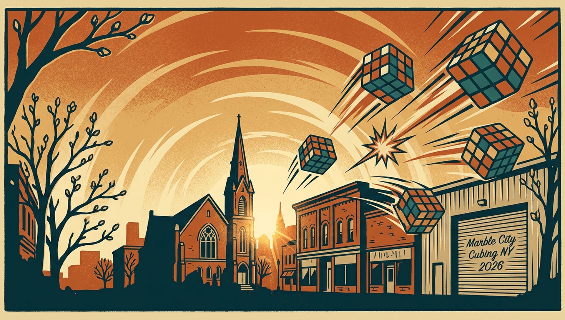 Marble City Cubing NY 2026 movie-poster style artwork — Gouverneur, New York, April 11, 2026