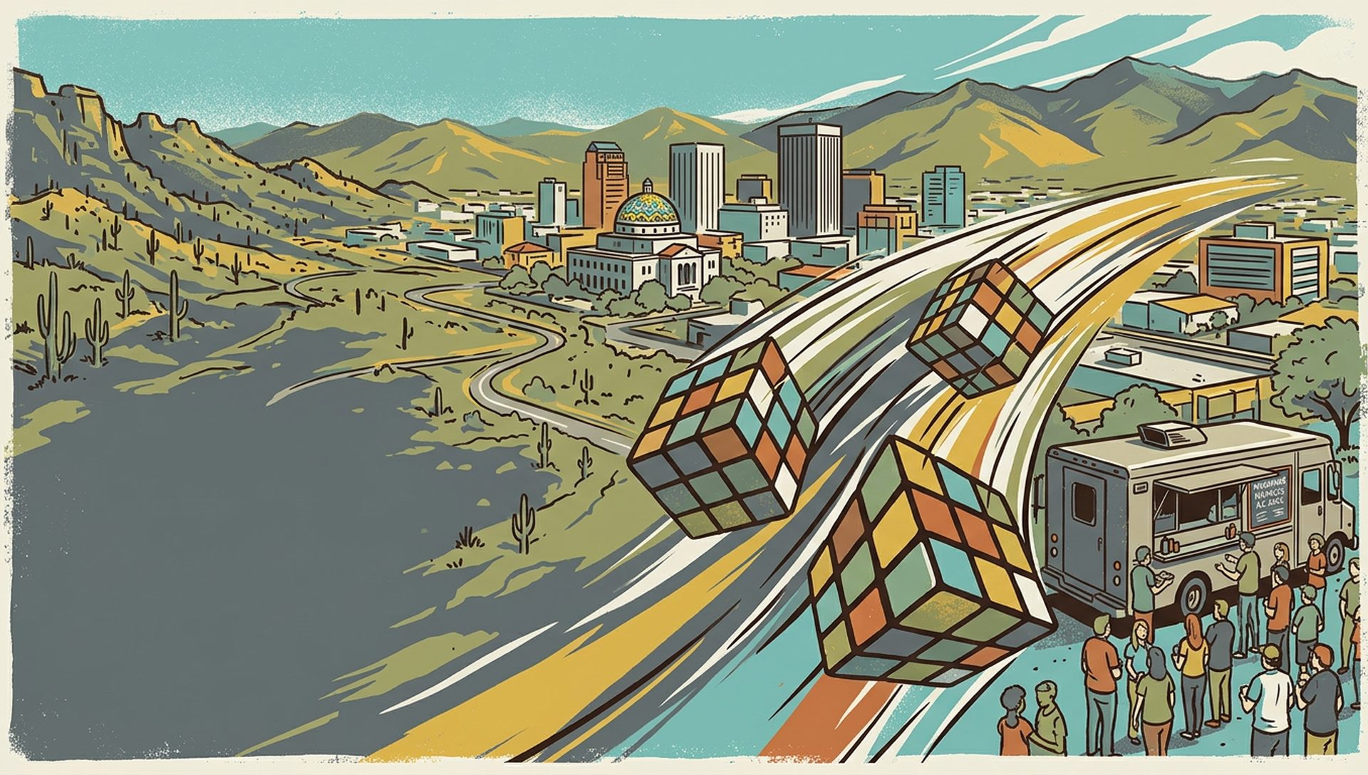 Megaminx Madness AZ 2026 movie-poster style artwork — Tucson, Arizona, March 7, 2026