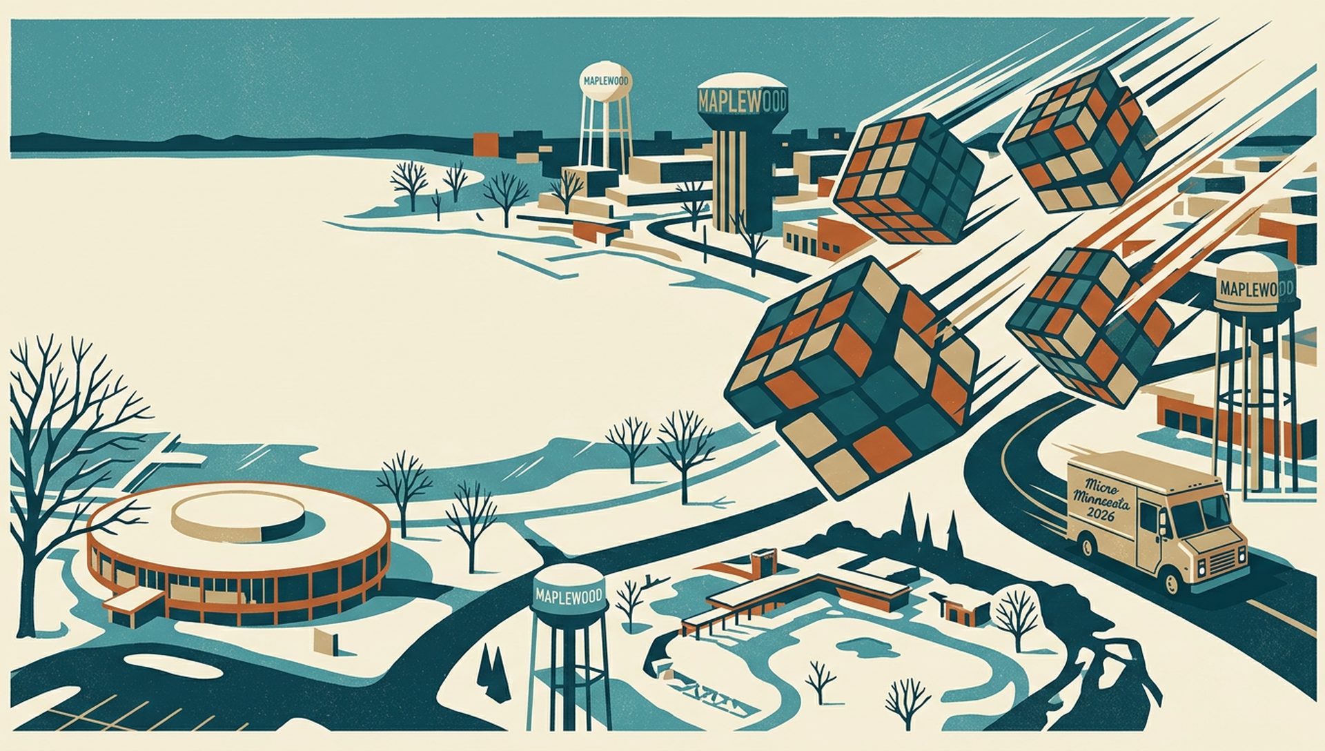 Micro Minnesota 2026 movie-poster style artwork — Maplewood, Minnesota, February 7, 2026