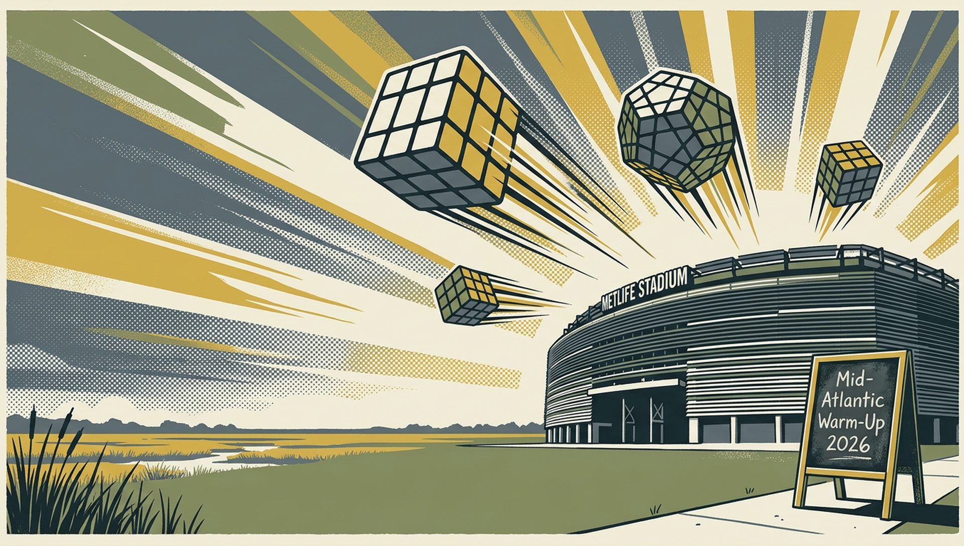 Mid-Atlantic Warm-Up 2026 movie-poster style artwork — East Rutherford, New Jersey, August 9, 2026