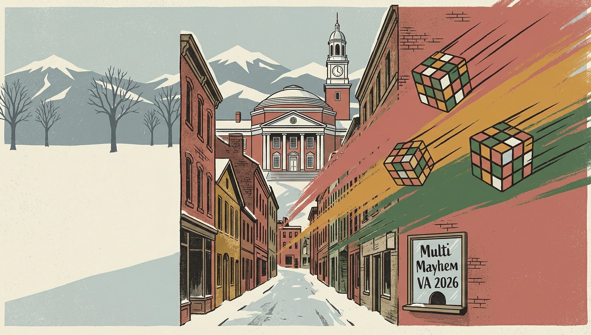 Multi Mayhem VA 2026 movie-poster style artwork — Charlottesville, Virginia, January 2, 2026