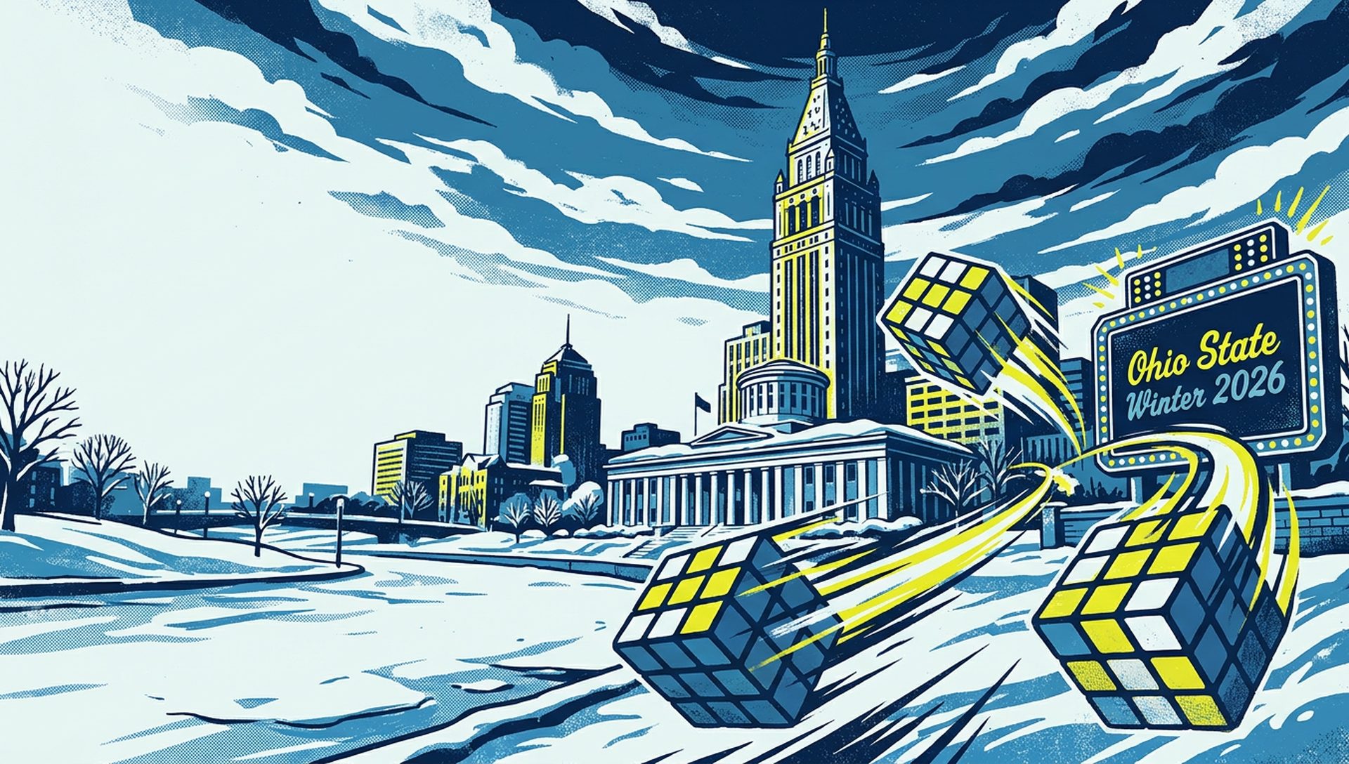 Ohio State Winter 2026 movie-poster style artwork — Columbus, Ohio, January 17, 2026