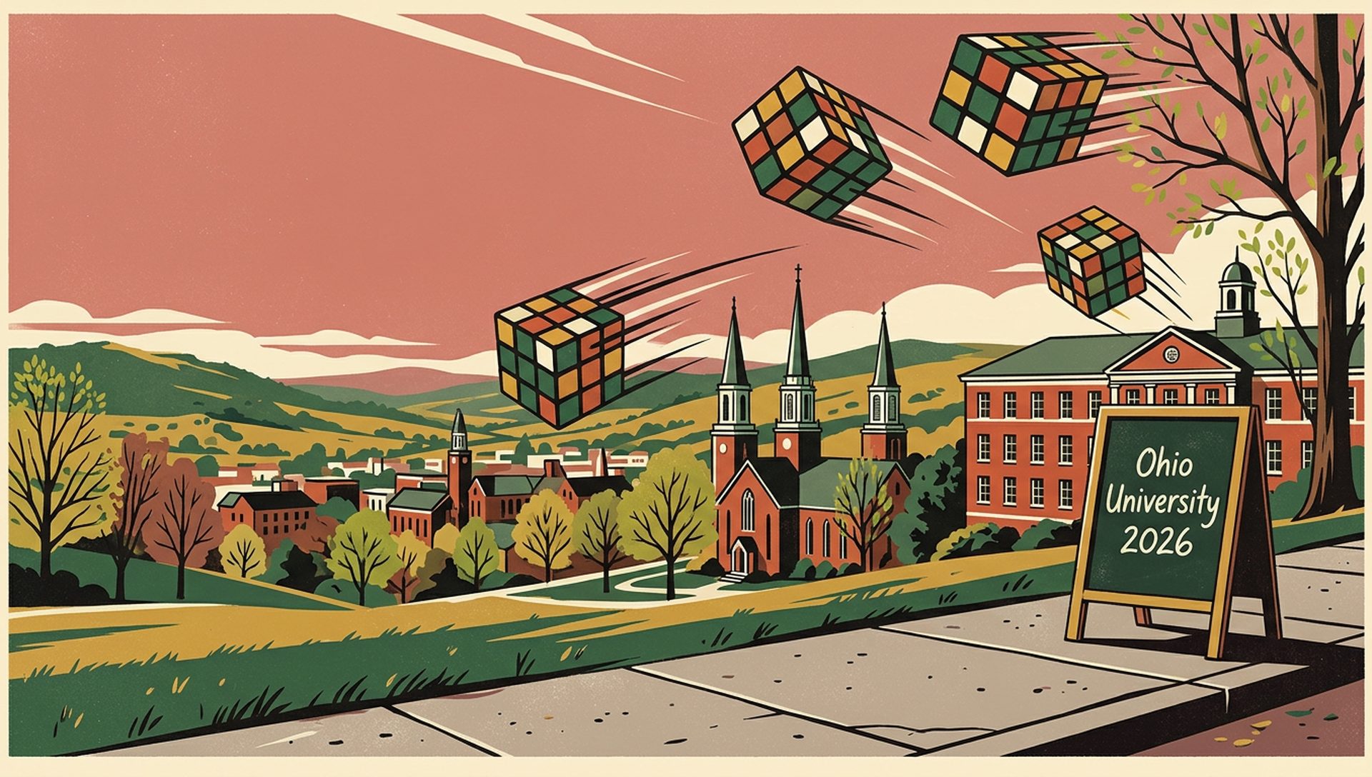 Ohio University 2026 movie-poster style artwork — Athens, Ohio, March 7, 2026