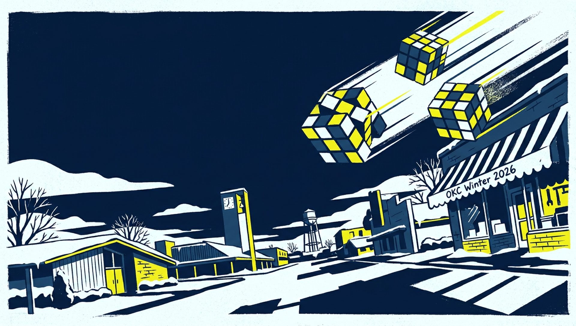 OKC Winter 2026 movie-poster style artwork — Midwest City, Oklahoma, January 10, 2026