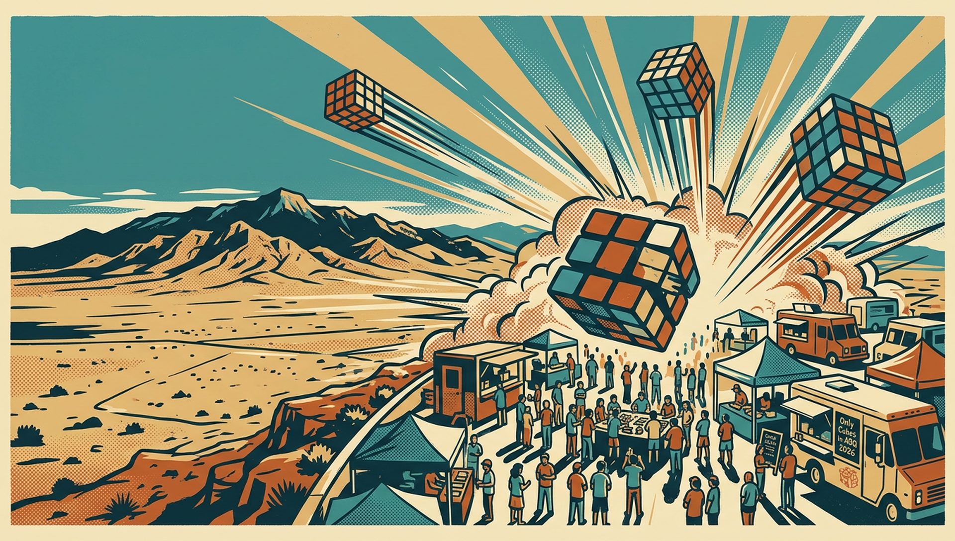 Only Cubes in ABQ 2026 movie-poster style artwork — Albuquerque, New Mexico, June 6, 2026