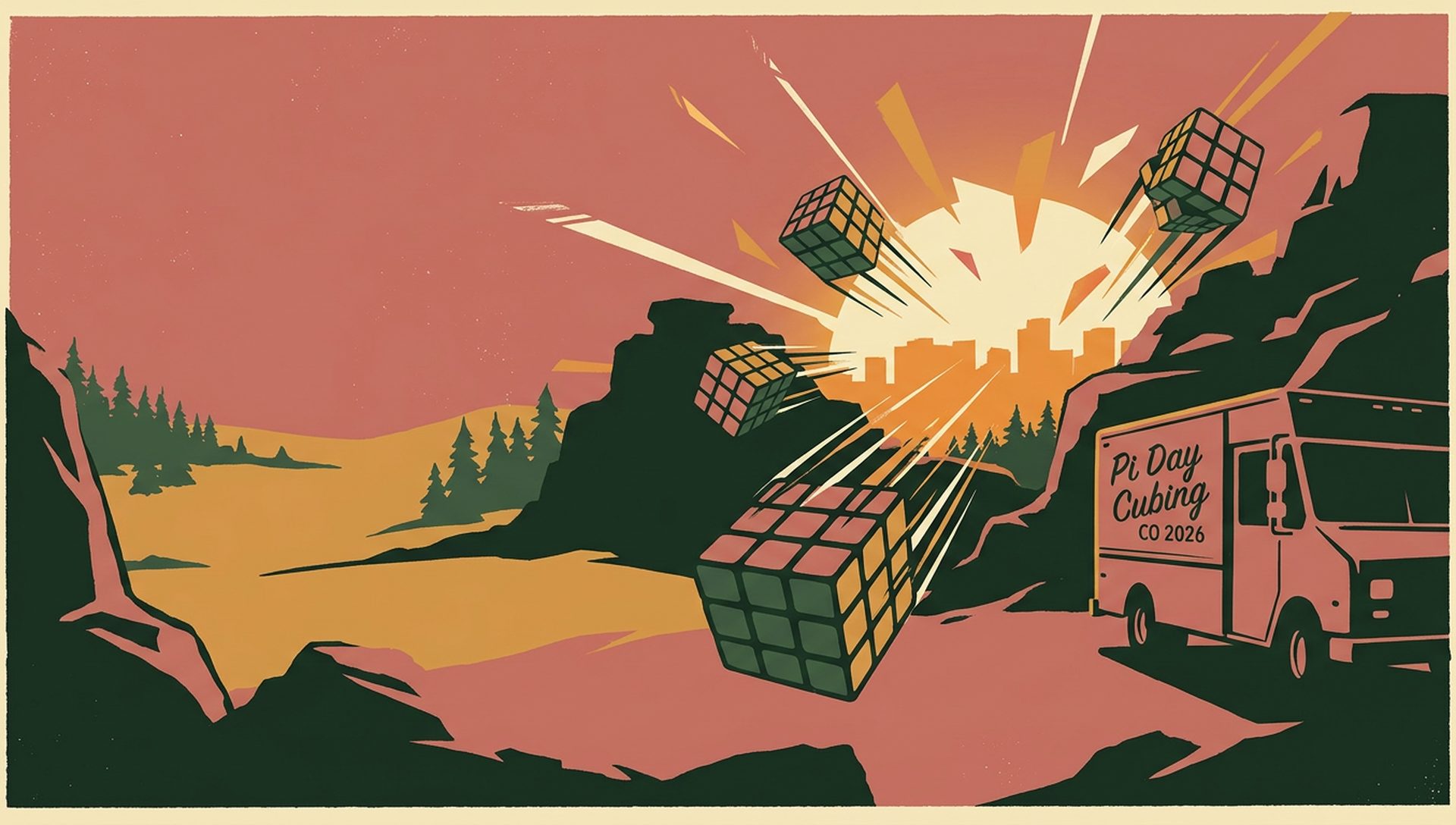 Pi Day Cubing CO 2026 movie-poster style artwork — Highlands Ranch, Colorado, March 14, 2026