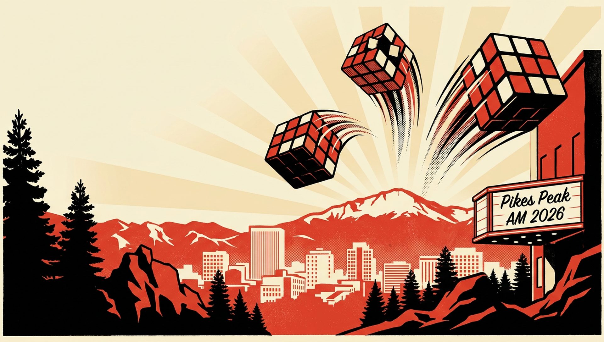 Pikes Peak AM 2026 movie-poster style artwork — Colorado Springs, Colorado, July 25, 2026
