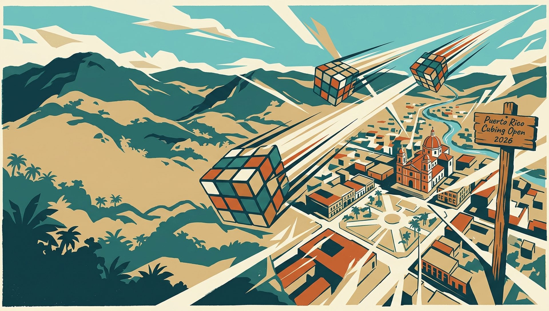 Puerto Rico Cubing Open 2026 movie-poster style artwork — Caguas, Puerto Rico, May 2, 2026
