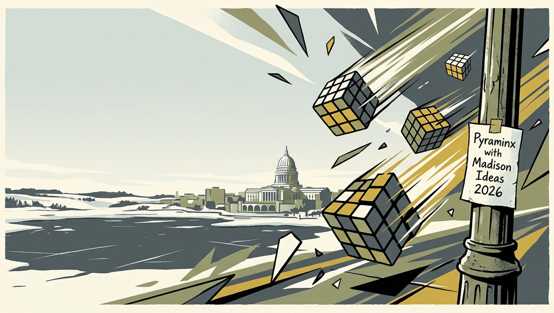 Pyraminx with Madison Ideas 2026 movie-poster style artwork — Madison, Wisconsin, February 28, 2026