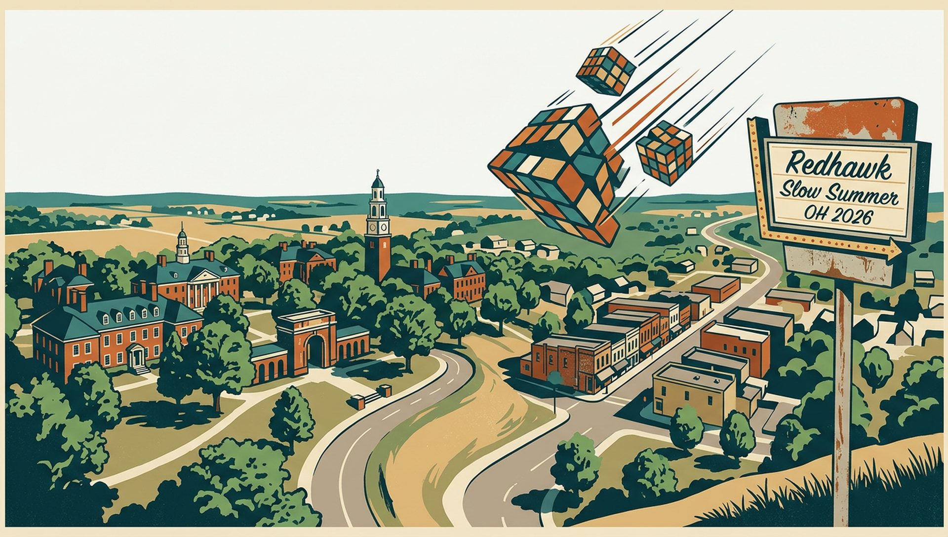 Redhawk Slow Summer OH 2026 movie-poster style artwork — Oxford, Ohio, June 13, 2026