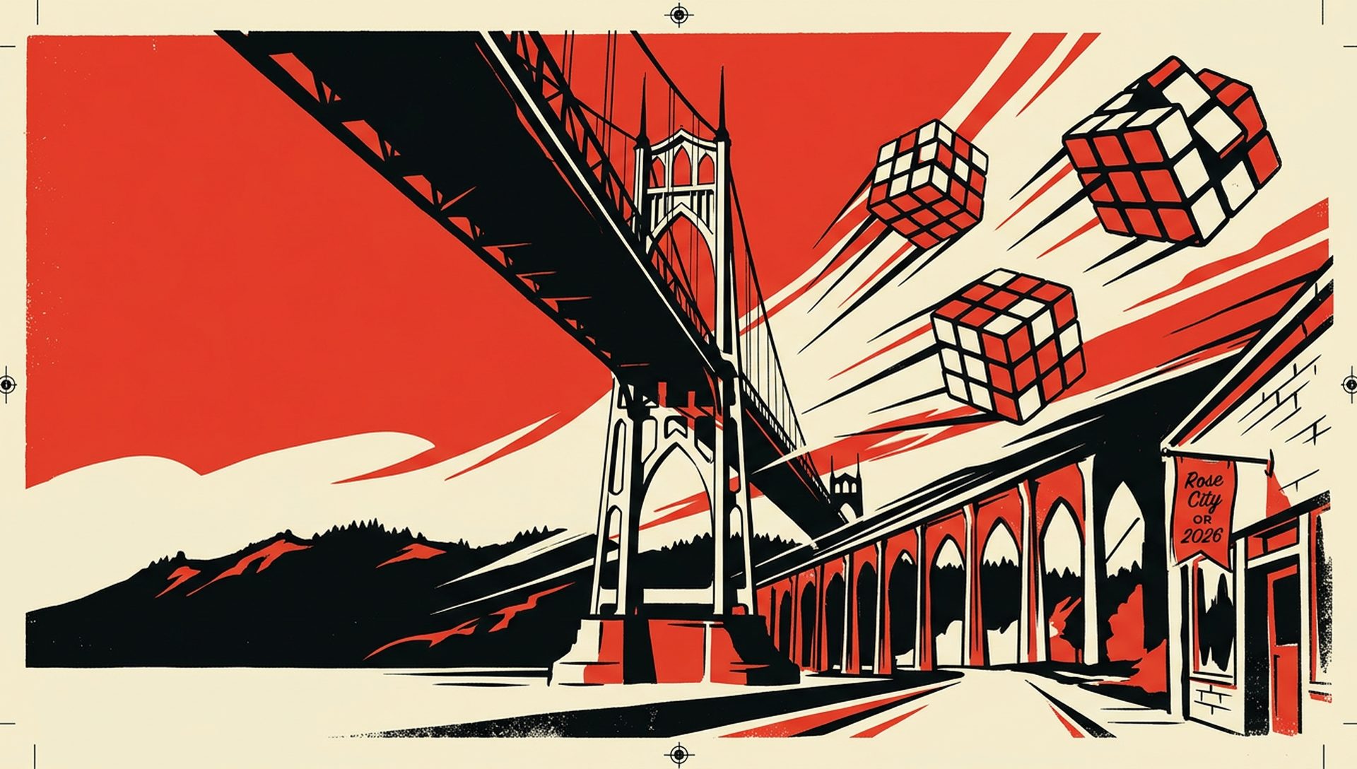 Rose City OR 2026 movie-poster style artwork — Portland, Oregon, August 1, 2026