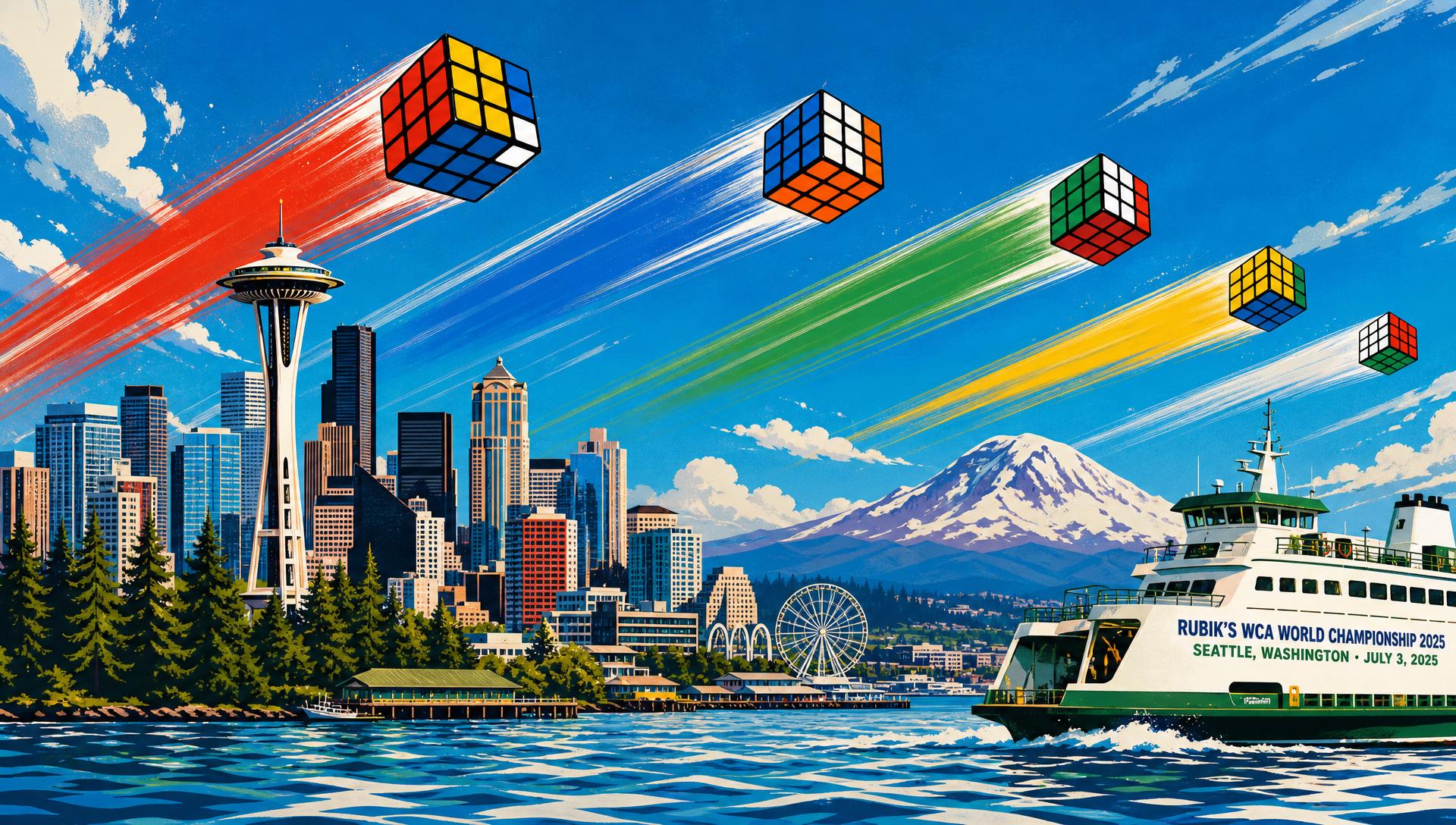 Rubik's WCA World Championship 2025 movie-poster style artwork — Seattle, Washington, July 3, 2025