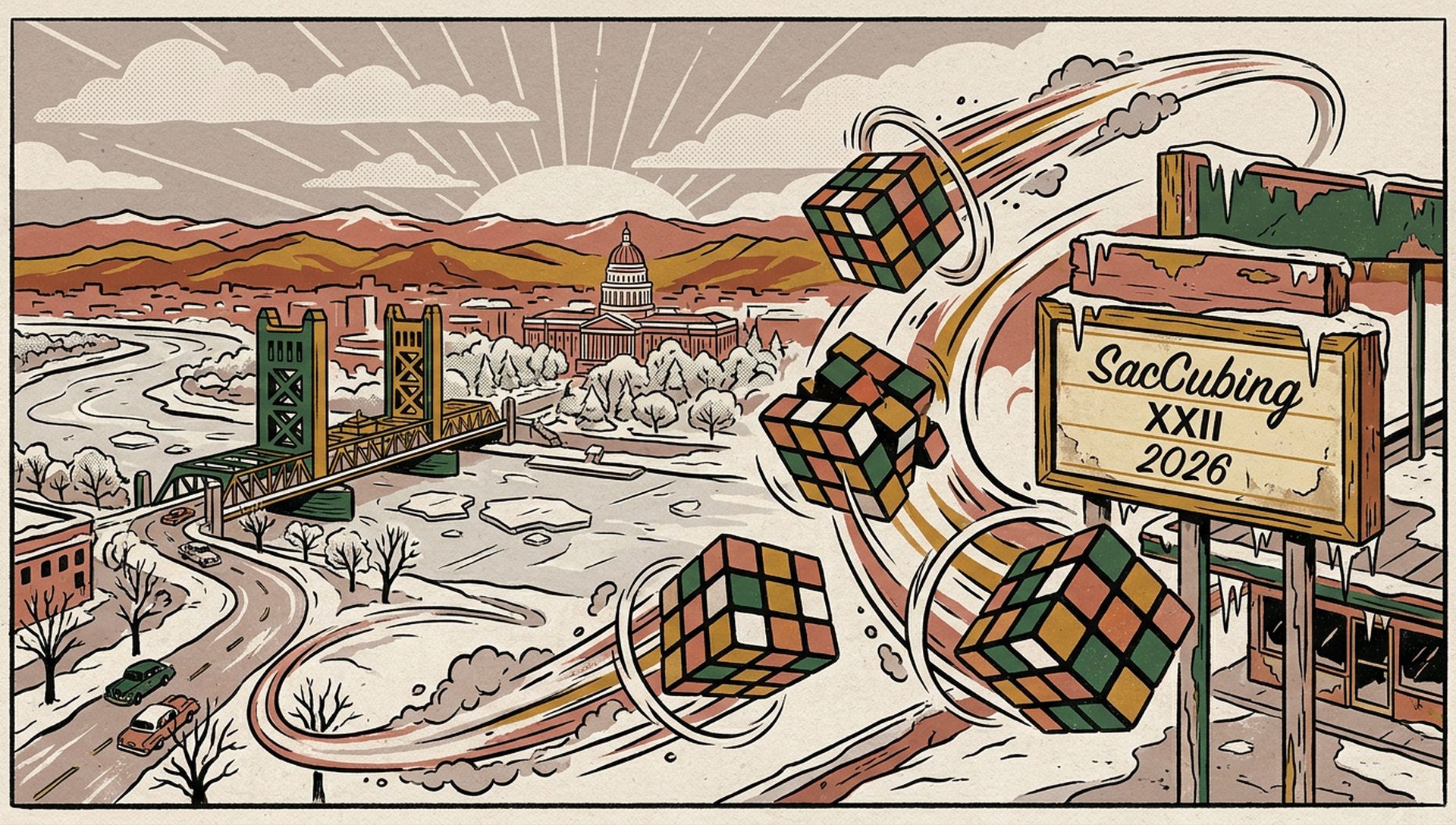 SacCubing XXII 2026 movie-poster style artwork — Sacramento, California, January 18, 2026