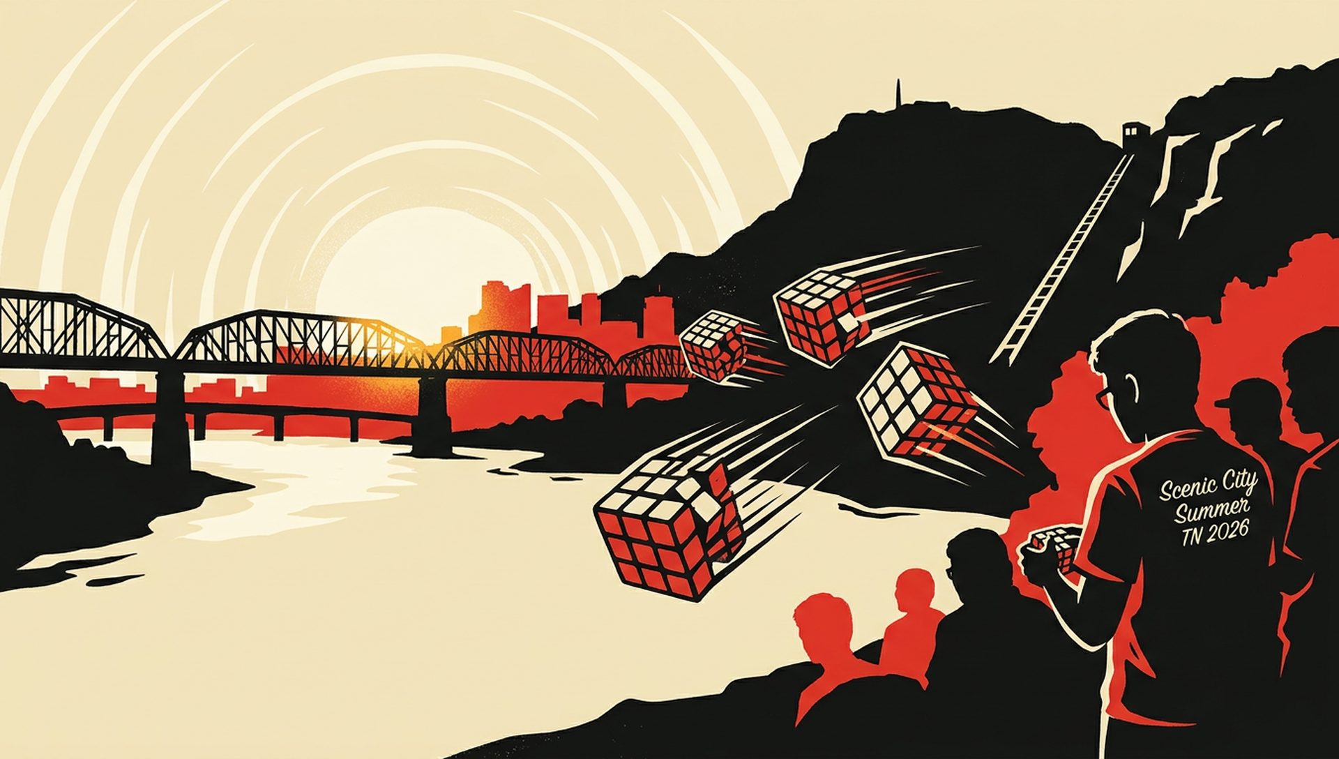 Scenic City Summer TN 2026 movie-poster style artwork — Chattanooga, Tennessee, August 8, 2026