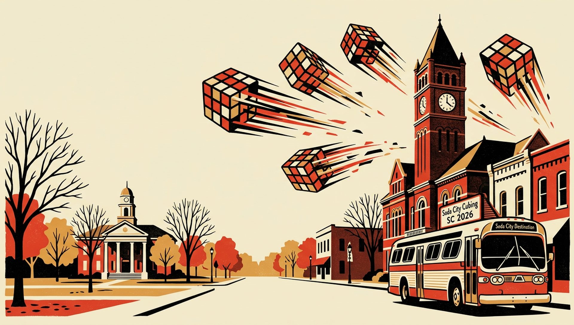 Soda City Cubing SC 2026 movie-poster style artwork — Lexington, South Carolina, September 26, 2026