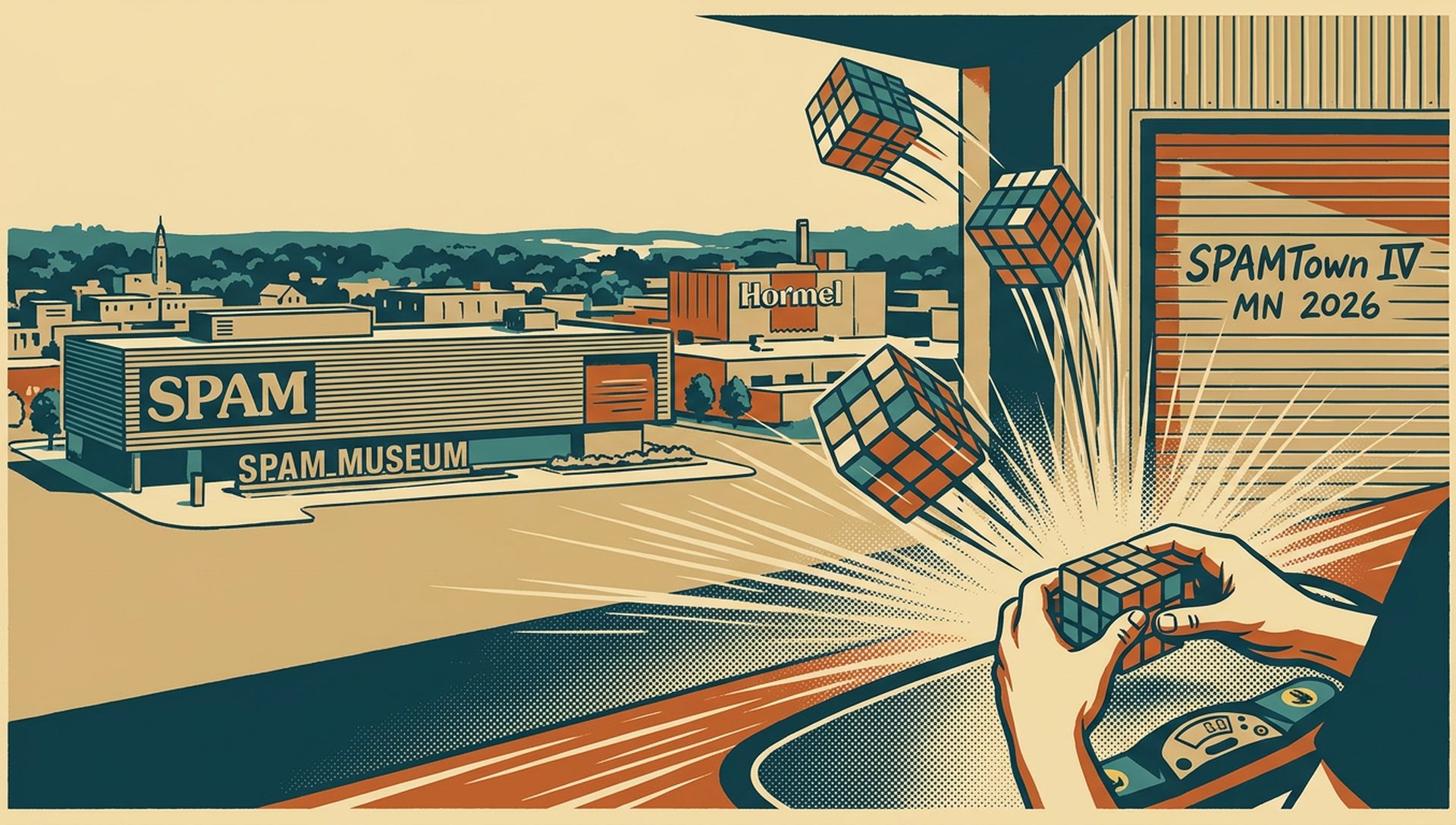 SPAMTown IV MN 2026 movie-poster style artwork — Austin, Minnesota, July 25, 2026