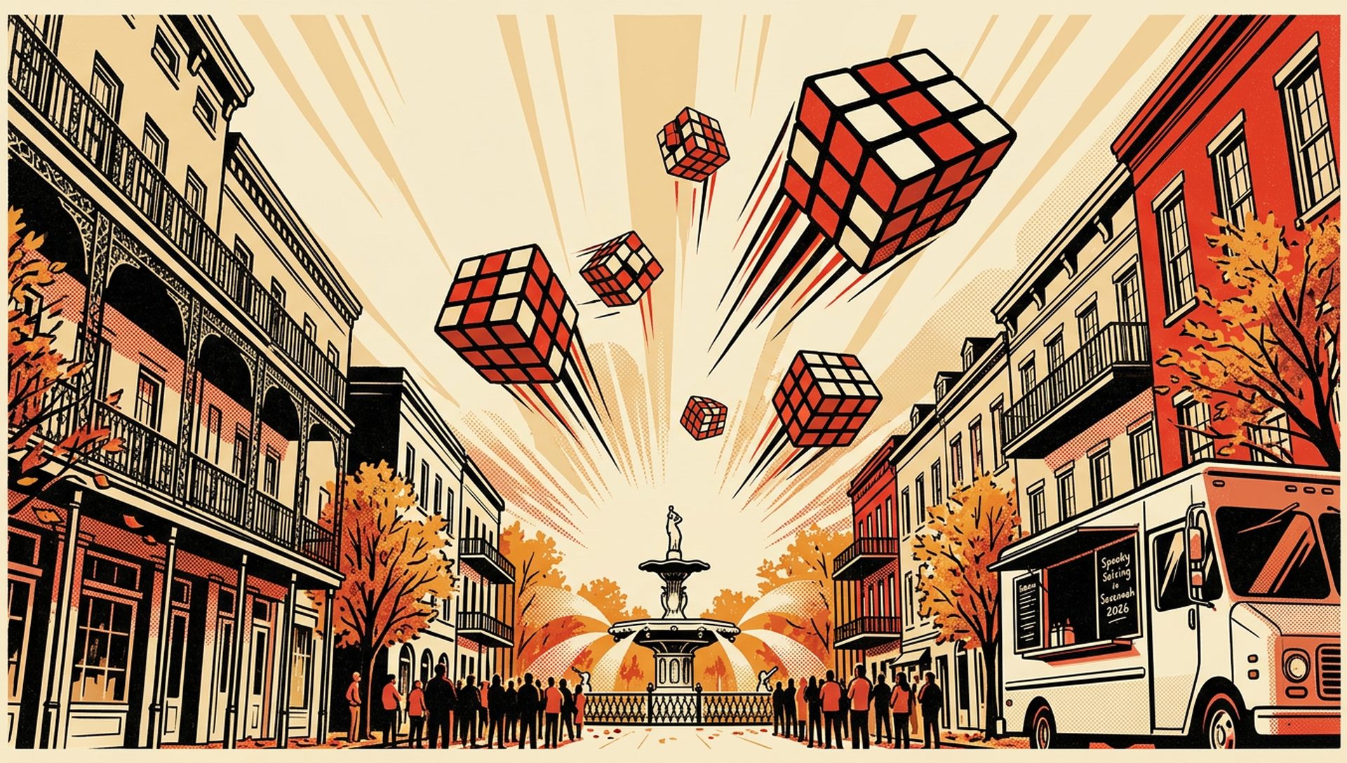 Spooky Solving in Savannah 2026 movie-poster style artwork — Savannah, Georgia, October 31, 2026