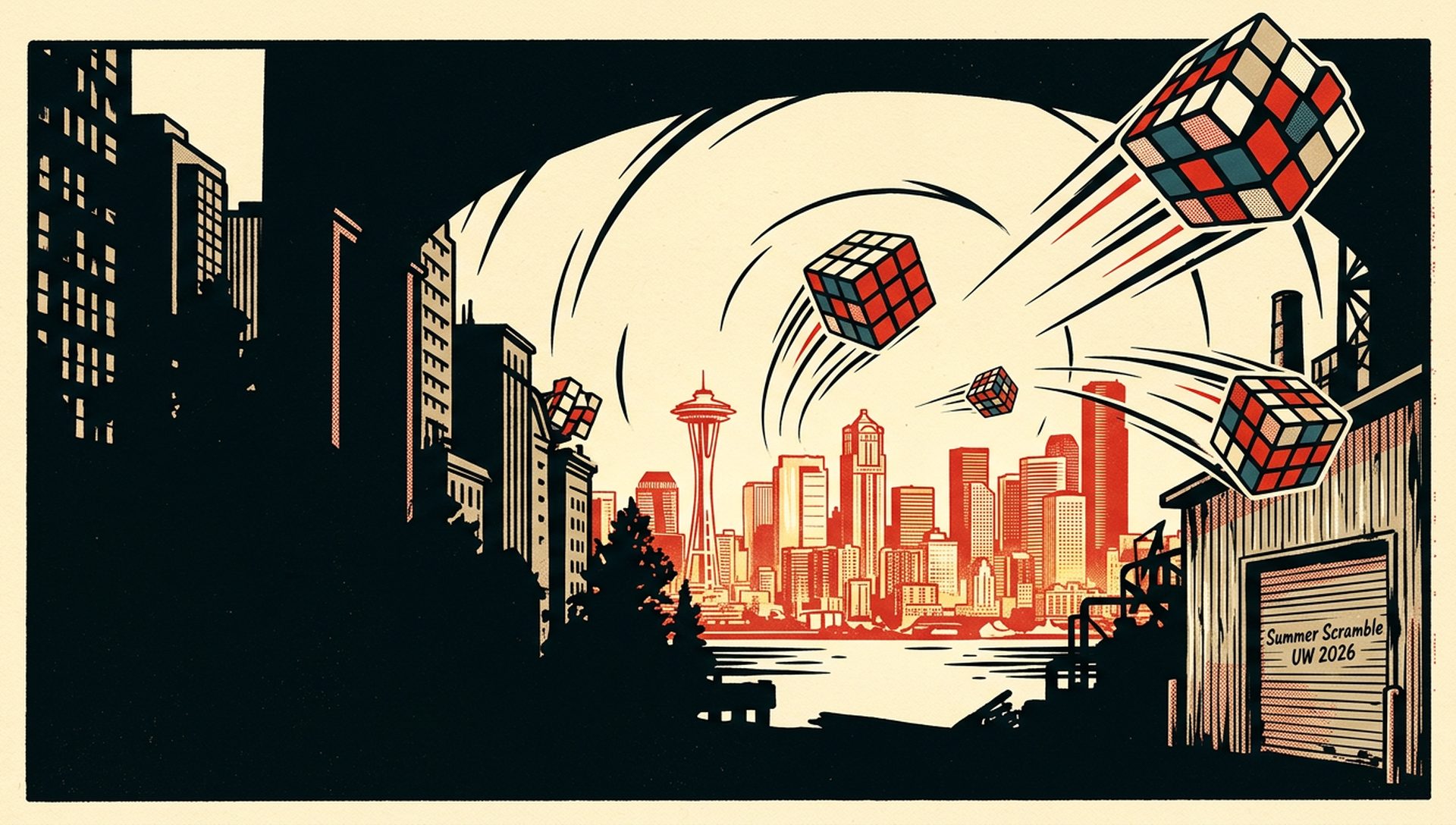 Summer Scramble UW 2026 movie-poster style artwork — Seattle, Washington, August 15, 2026