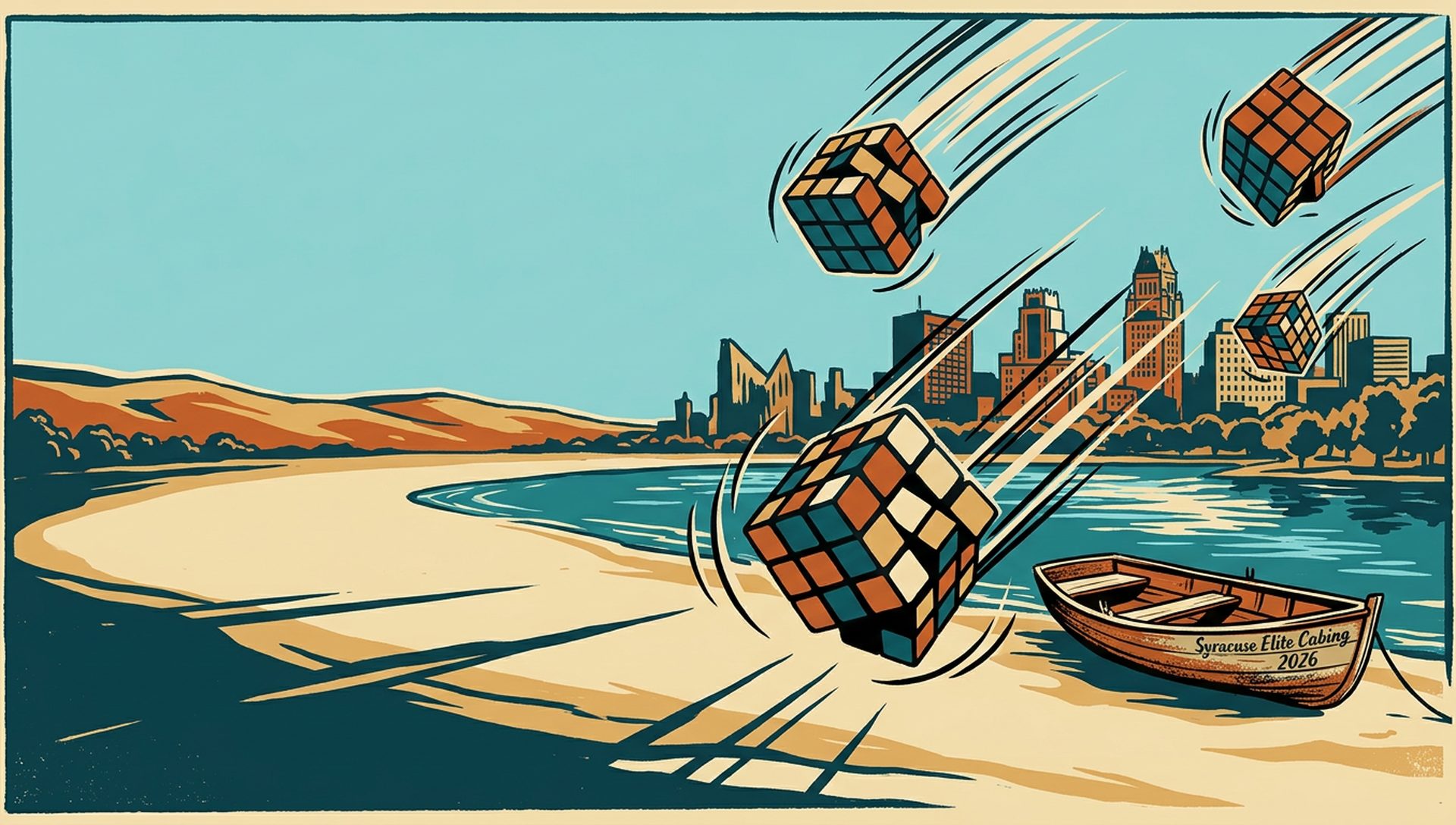 Syracuse Elite Cubing 2026 movie-poster style artwork — Syracuse, New York, July 12, 2026