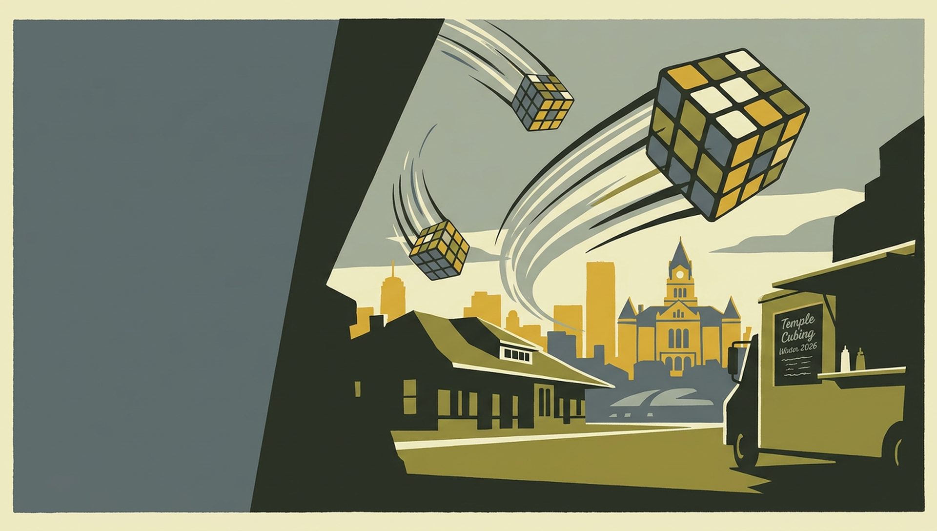 Temple Cubing Winter 2026 movie-poster style artwork — Temple, Texas, February 20, 2026