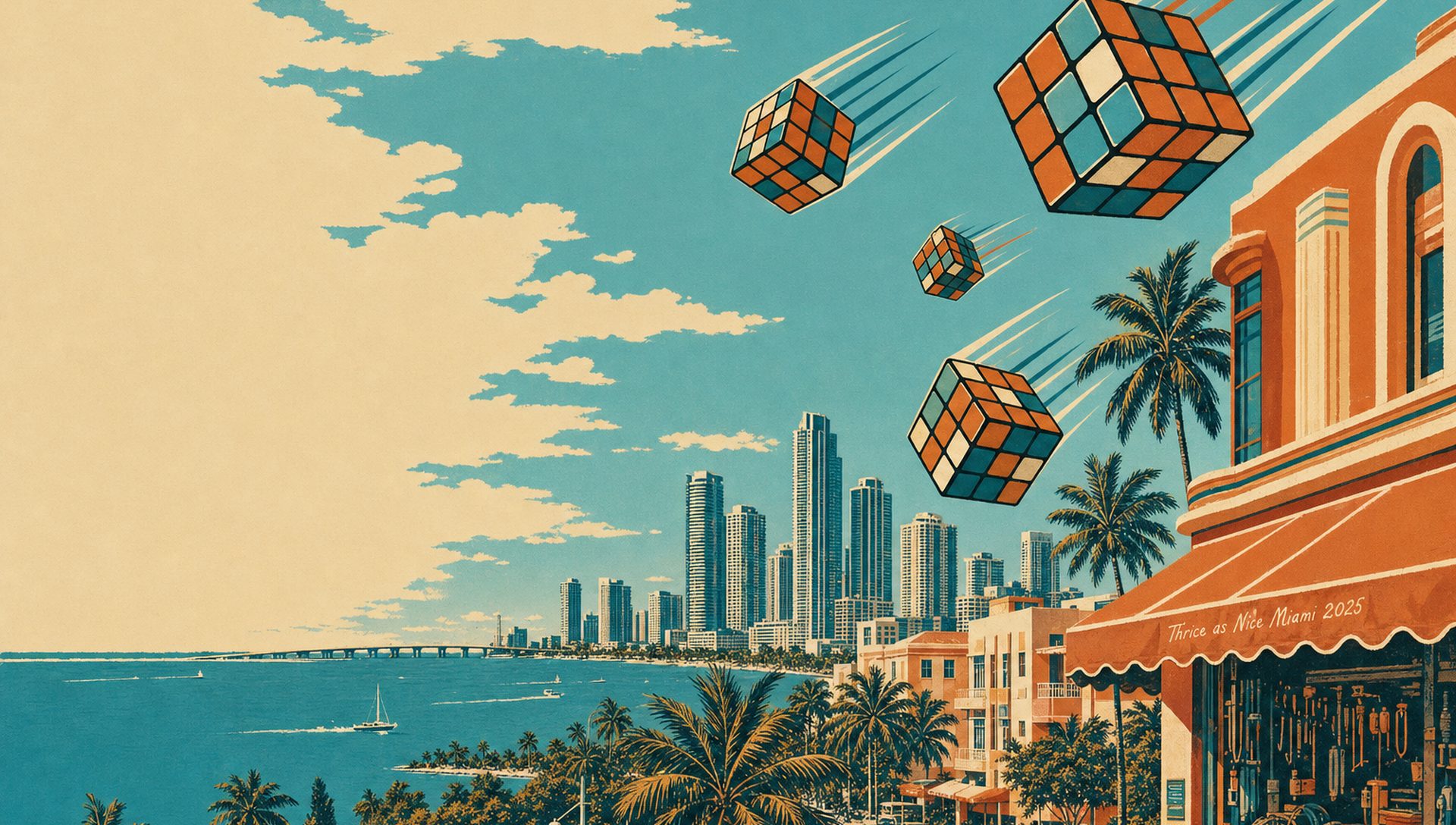 Thrice as Nice Miami 2025 movie-poster style artwork — Miami, Florida, December 14, 2025